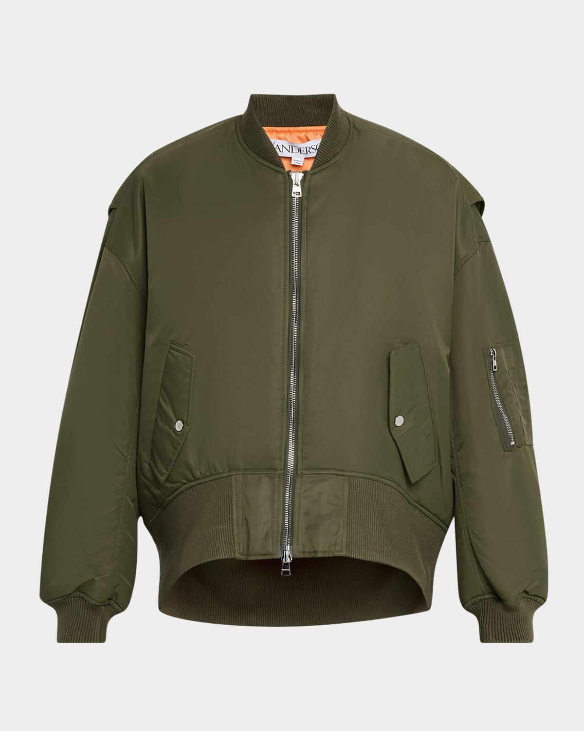 Men's Oversized Curved-Hem Bomber Jacket Product Image