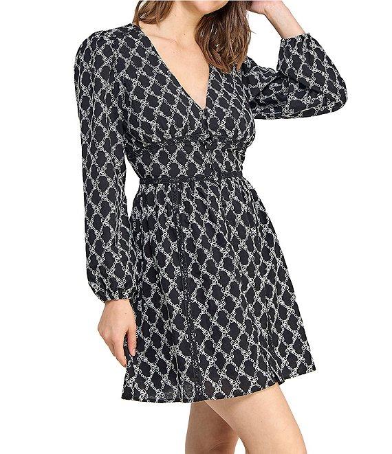 Layered With Love Embroidered Jacquard V-Neck Long Sleeve Lace Detail Fit & Flare Dress Product Image