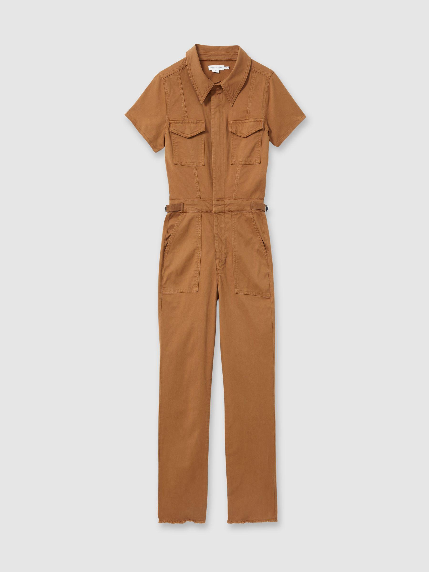 Good American Twill Utility Straight-Leg Jumpsuit in Tan Product Image