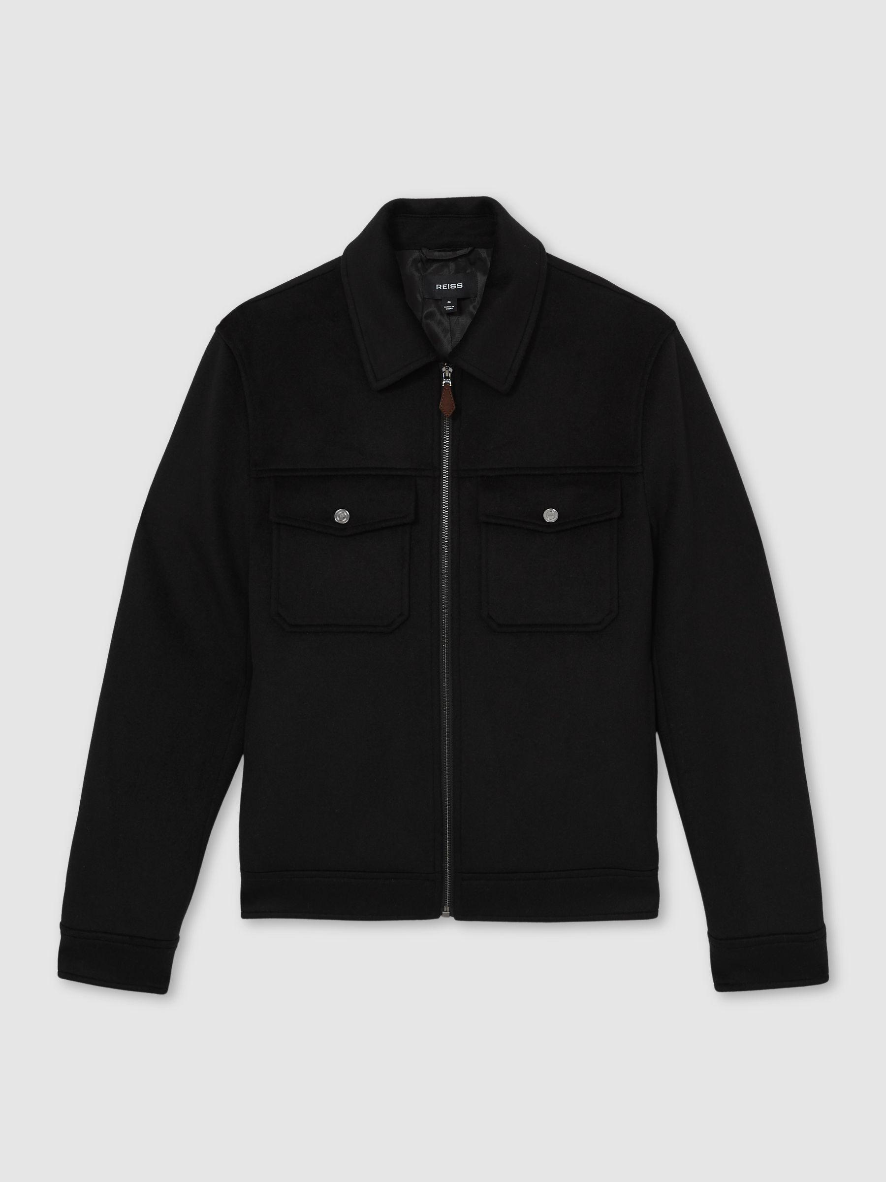Zip-Through Trucker Jacket With Wool in Black Product Image
