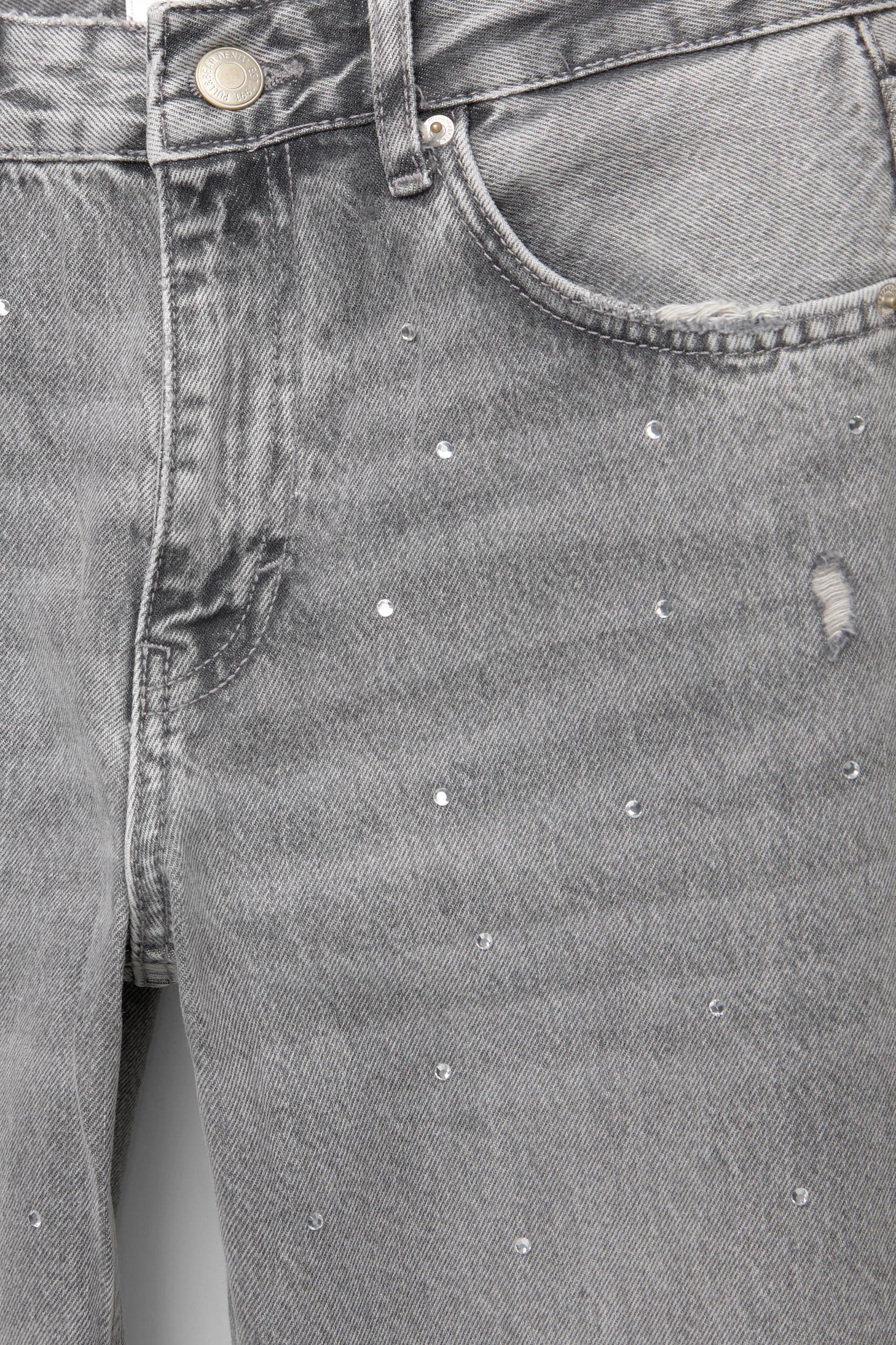 Straight-leg baggy jeans with rhinestones Product Image