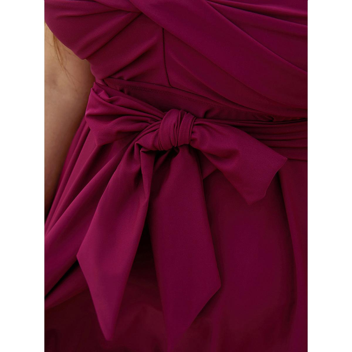 Plus Size Bowknot Crossover Pleated Detail Swim Dress Women's Swimwear RedViolet Beach Bodycon Heart neckline High stretch Curve Swim Dresses BloomChic 30/6X Product Image