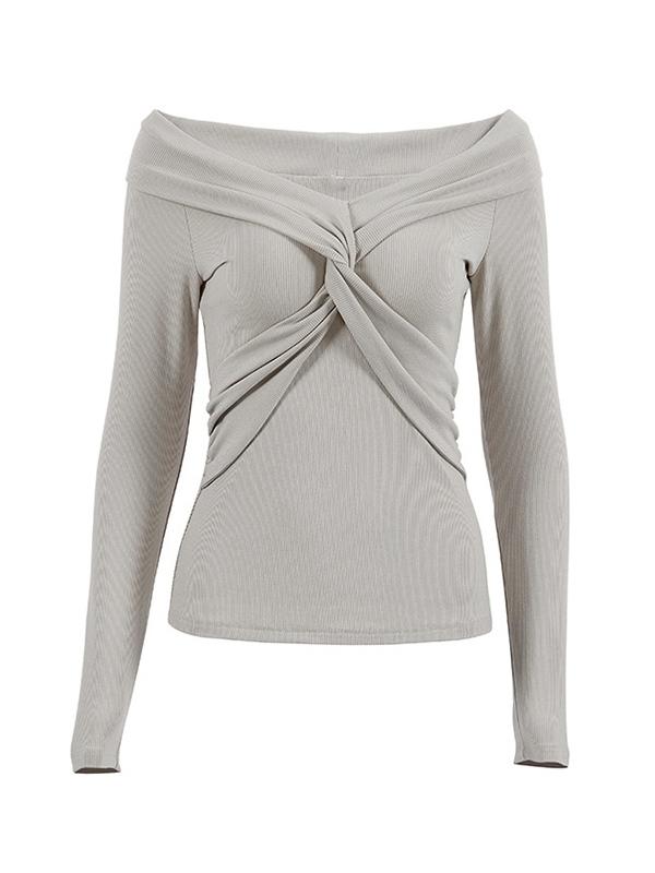 Off Shoulder Crossover Twist Front Long Sleeve Knit Product Image