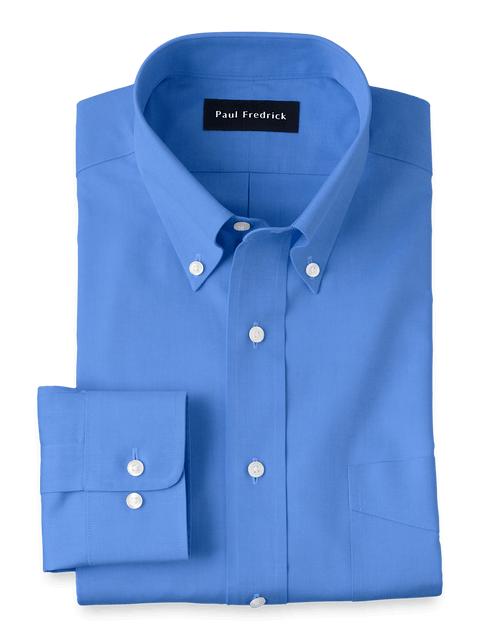 Non-Iron Cotton Pinpoint Solid Button Down Collar Dress Shirt - French Blue Product Image