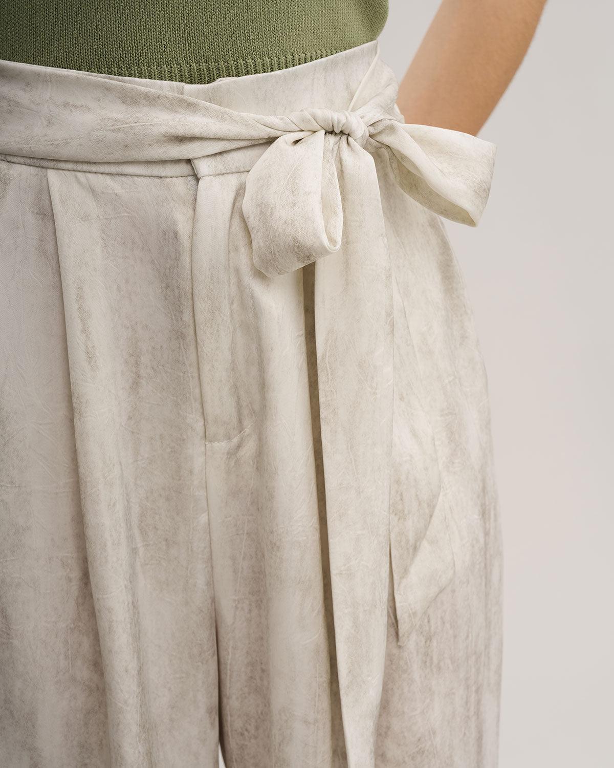 White Elastic Waist Wide Leg Pants Product Image
