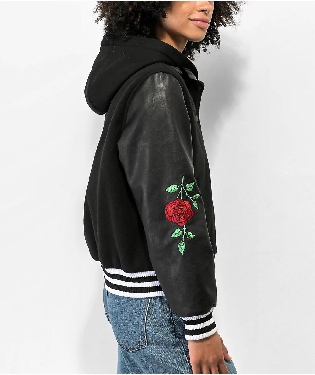 Empyre Aiden Rose Black & White Hooded Bomber Jacket Product Image