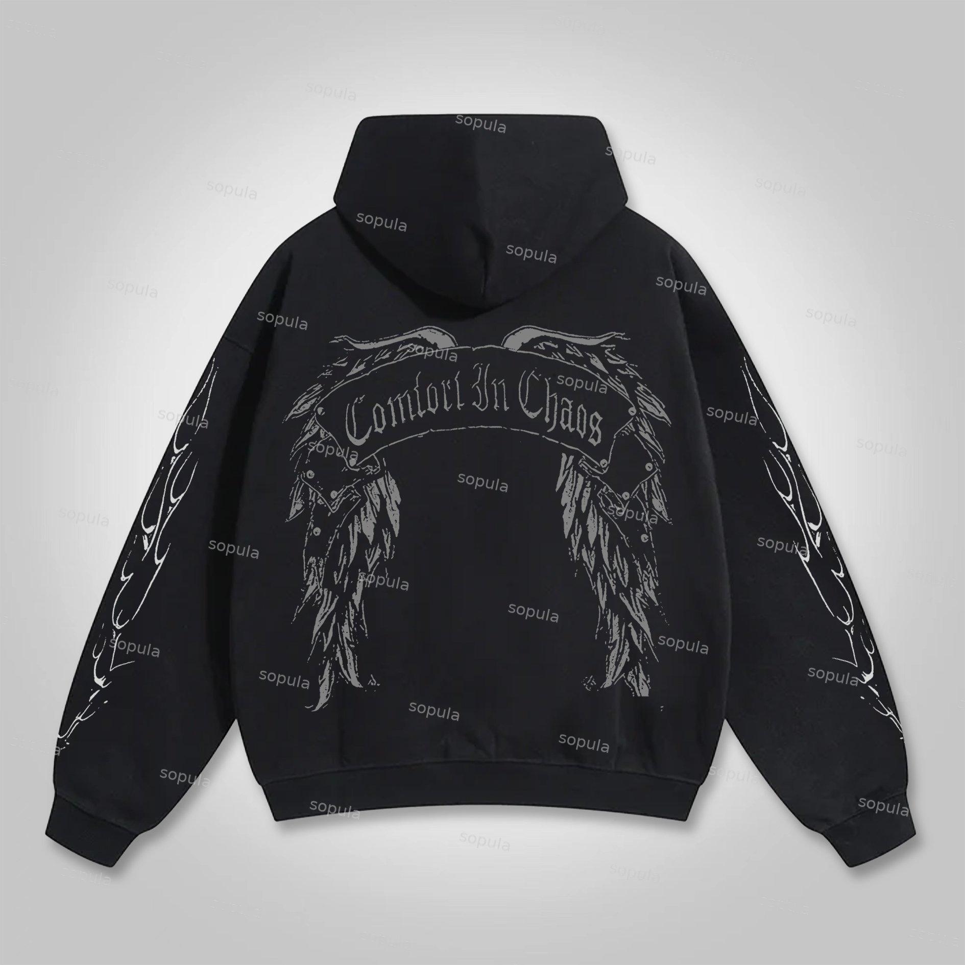 Sopula Vintage Street Wing Flame Graphic Pockets Hoodie Product Image