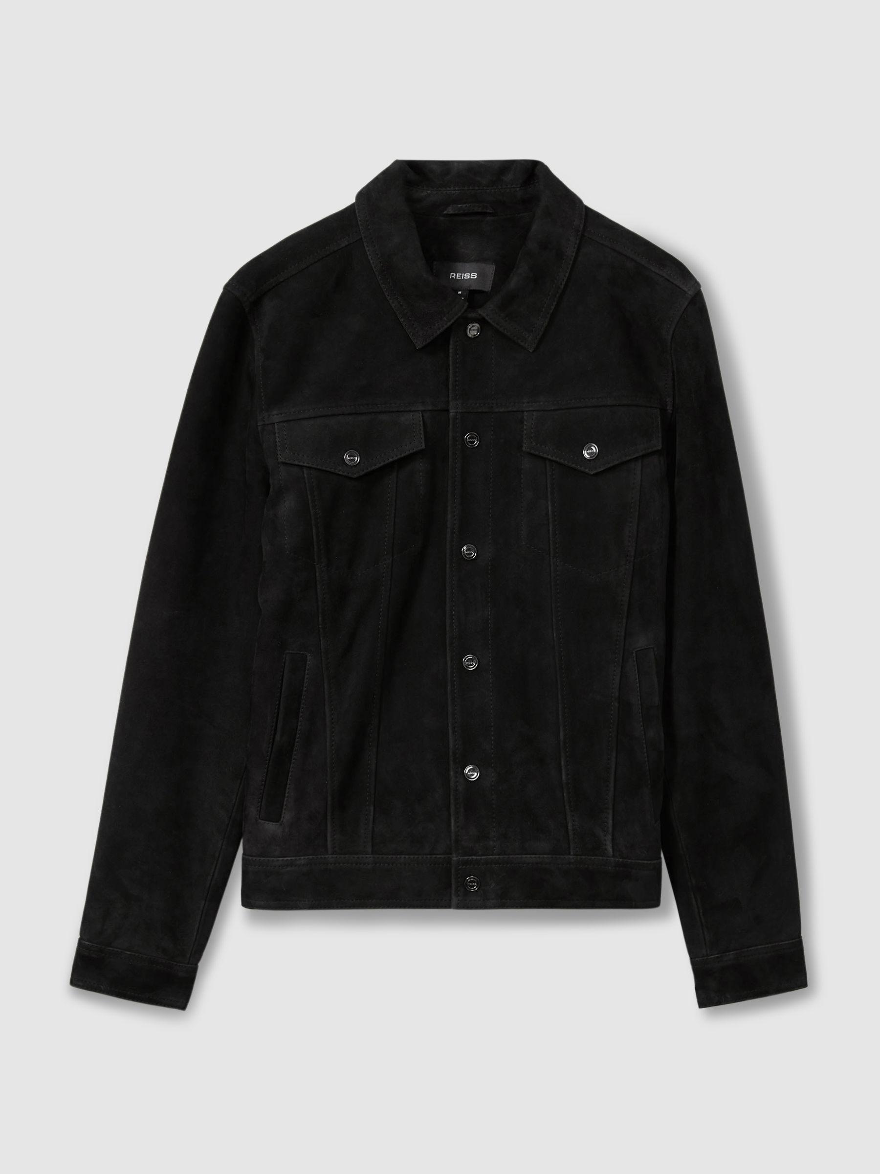 Suede Trucker Jacket in Black Product Image