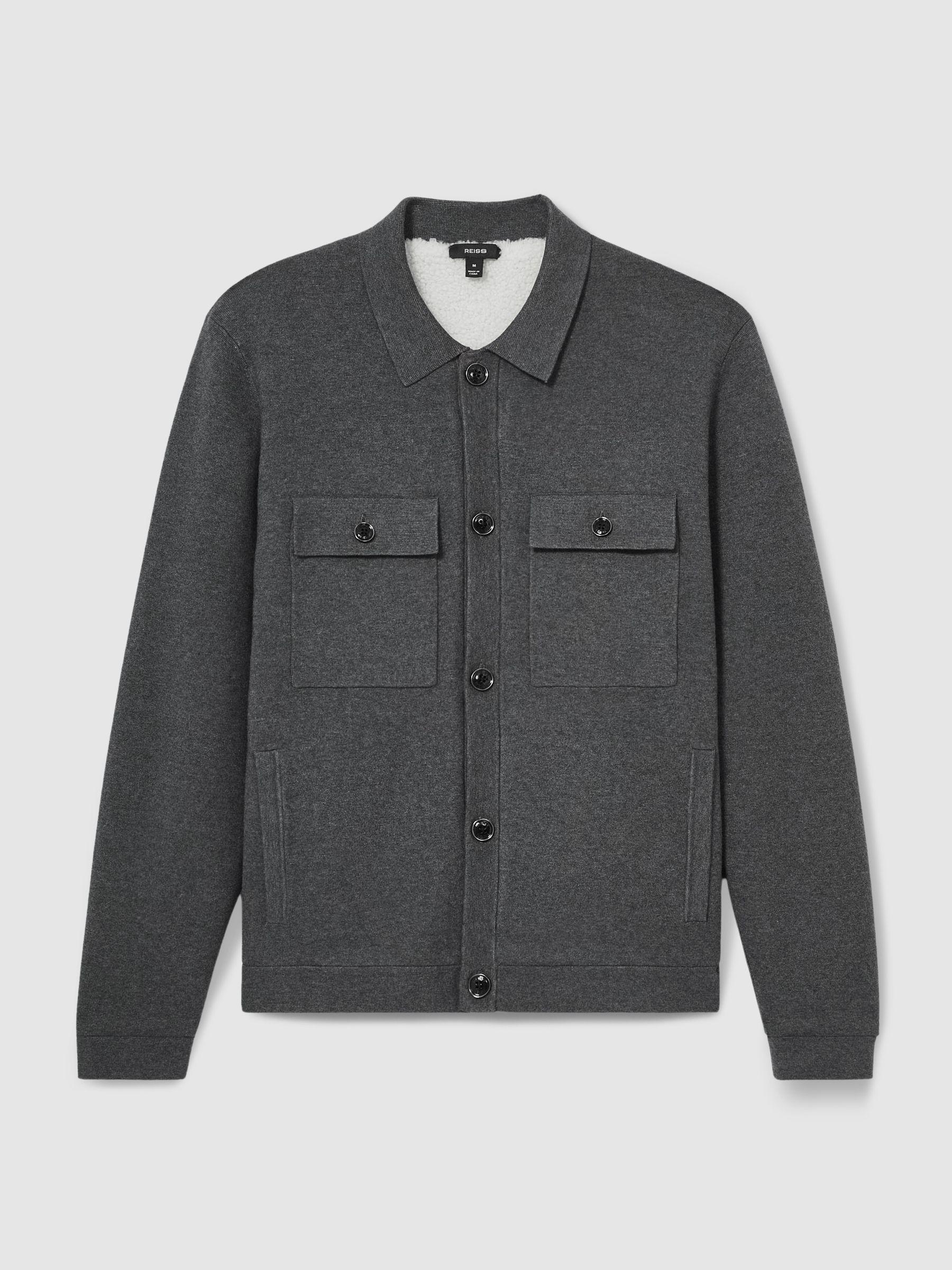 Fleece-Lined Button-Through Jacket in Mid Grey Melange Product Image