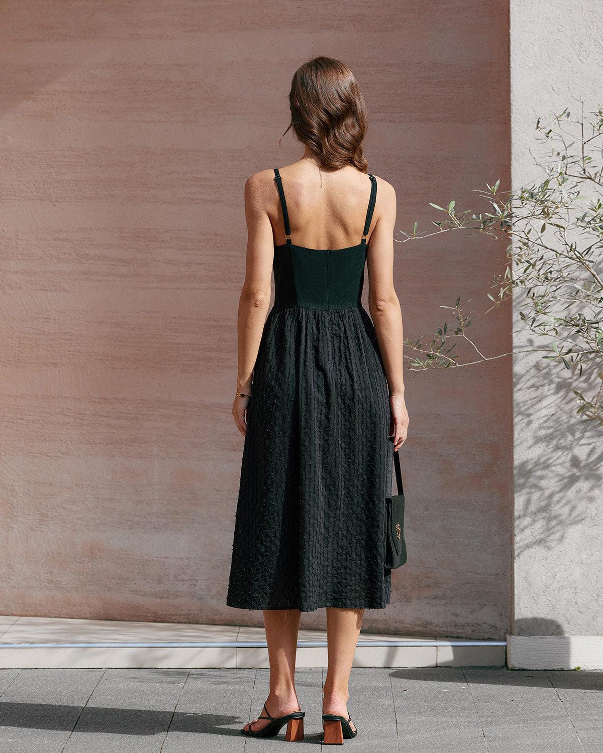 Black Sweetheart Neck Slip Midi Dress Product Image