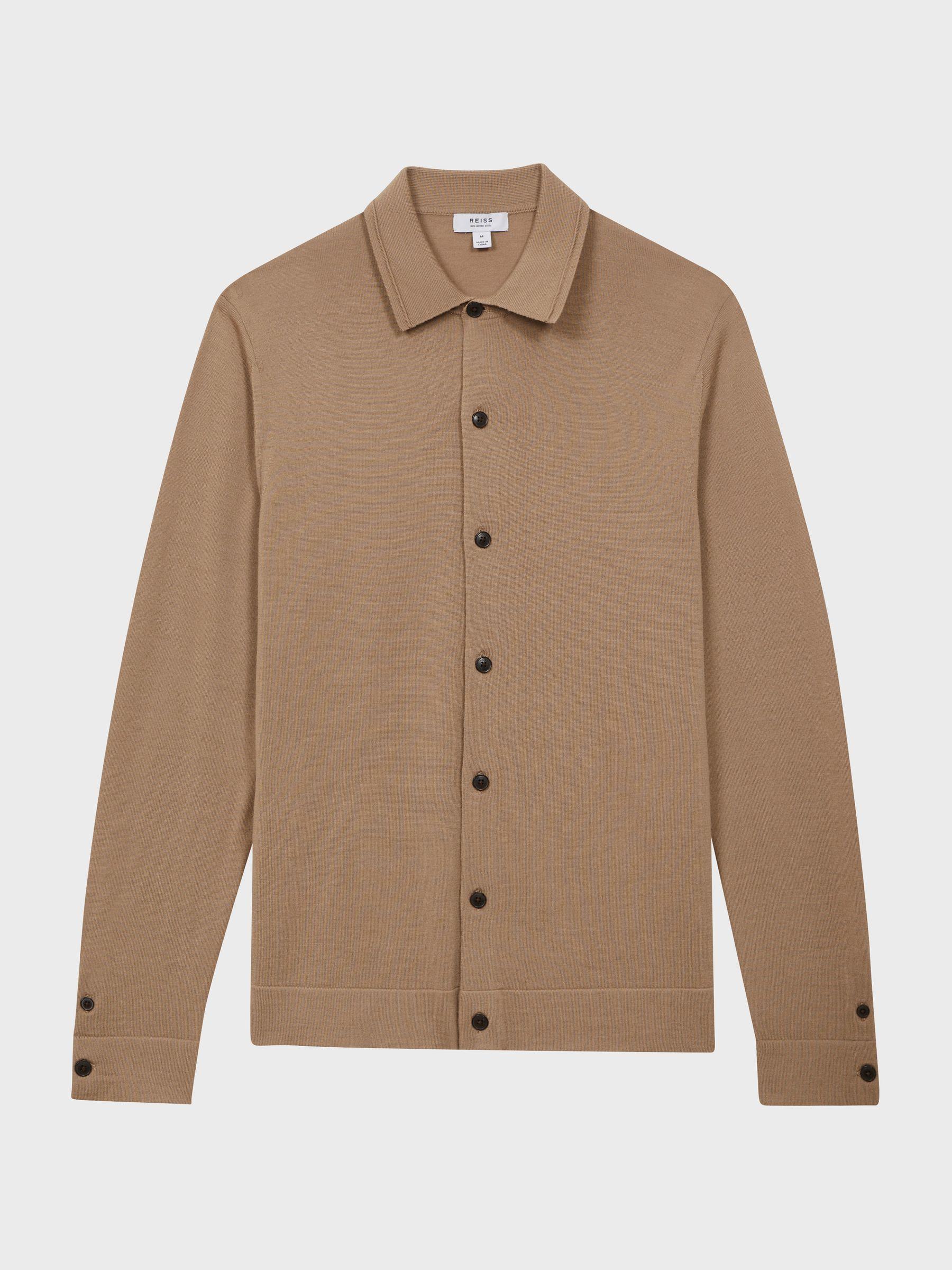 Merino Wool Button Through Cardigan in Camel Product Image