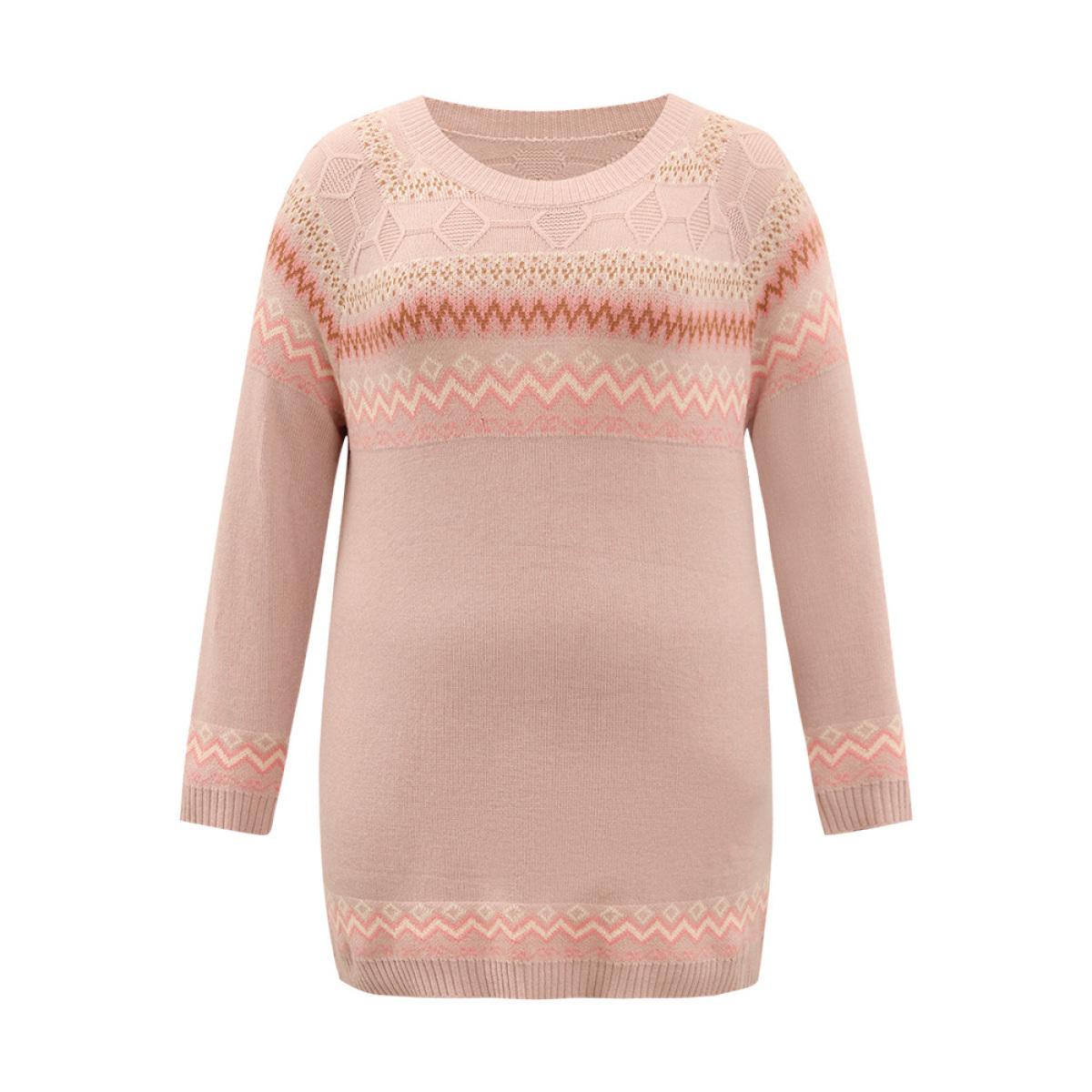 Plus Size Supersoft Essentials Geometric Graphic Plisse Pullover Crepe Women Casual Loose Long Sleeve Round Neck Dailywear Pullovers BloomChic 12/L Product Image