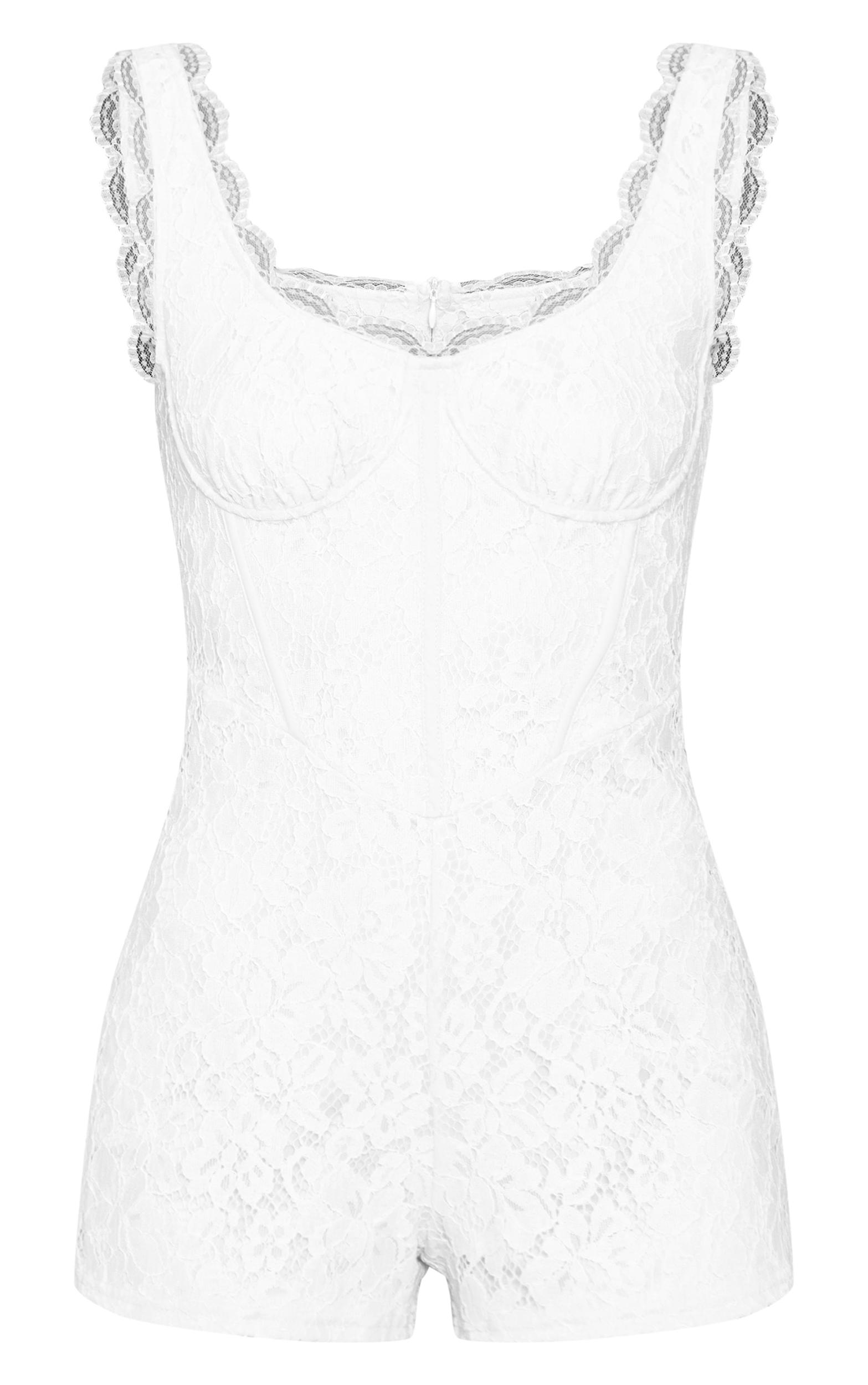 Cream Lace Boning Detail Strappy Romper Product Image