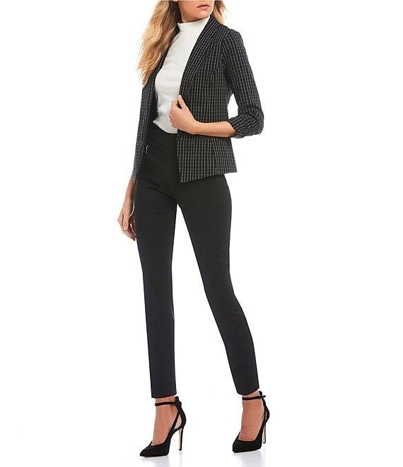 Takara Ruched-Sleeve Checkered Print Suit Blazer Product Image