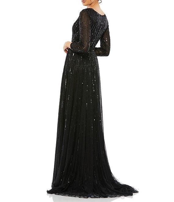 Mac Duggal Long Sleeve V-Neck Sequin A-Line Gown Product Image
