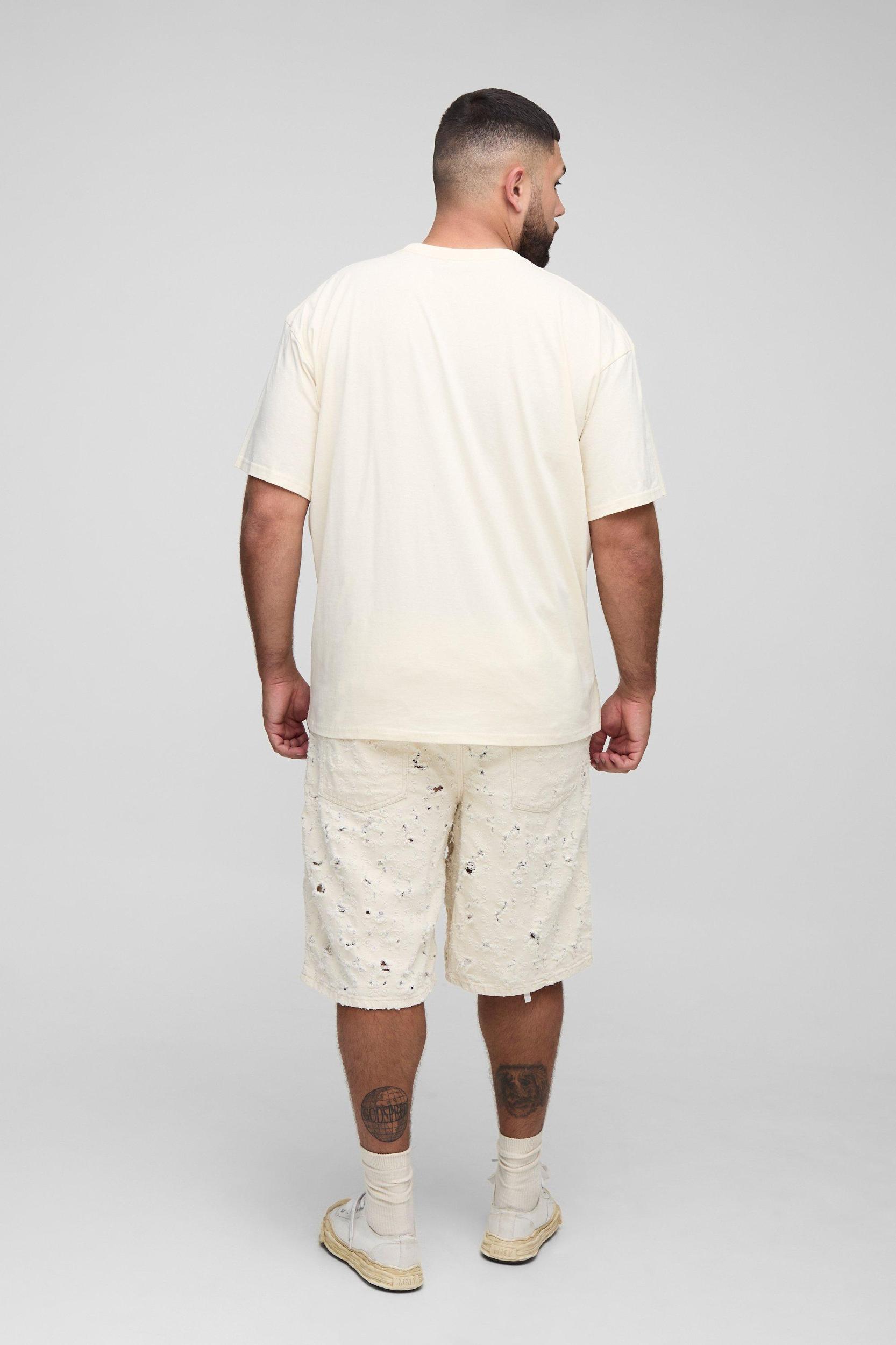 Plus Lasered Super Distressed Jorts | boohooMAN USA Product Image