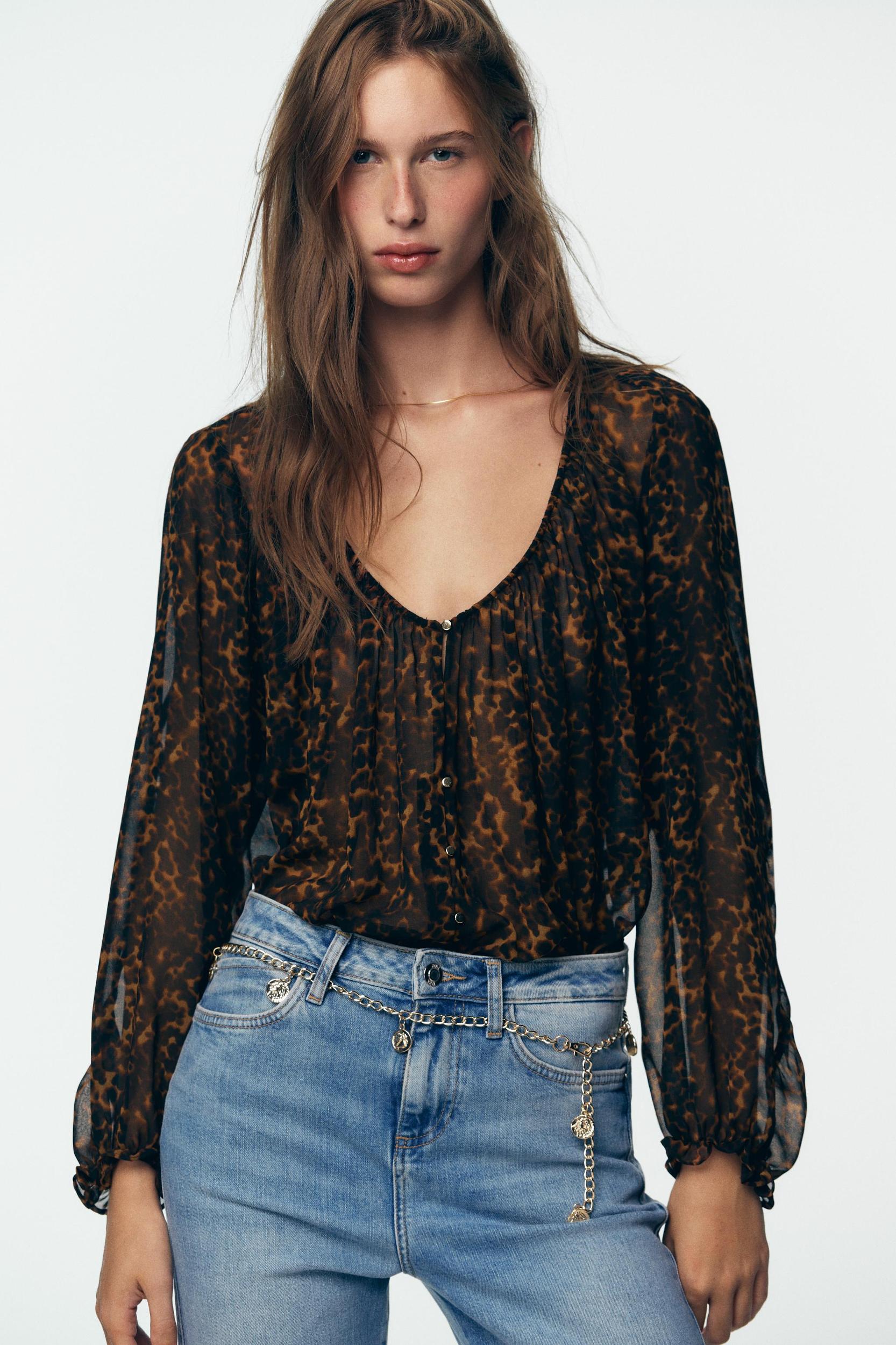 ANIMAL PRINT SEMI-SHEER BLOUSE Product Image