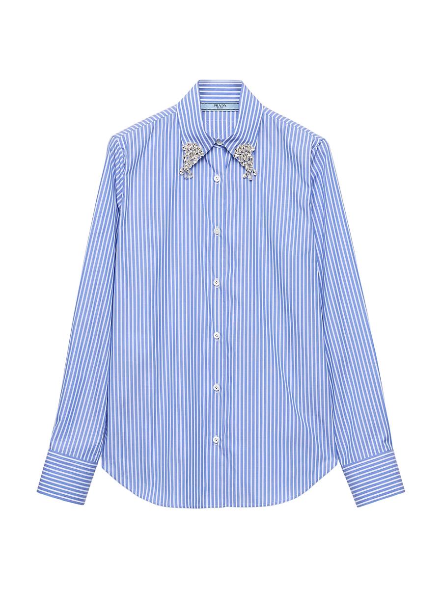 Womens Embroidered Stripe Poplin Shirt Product Image