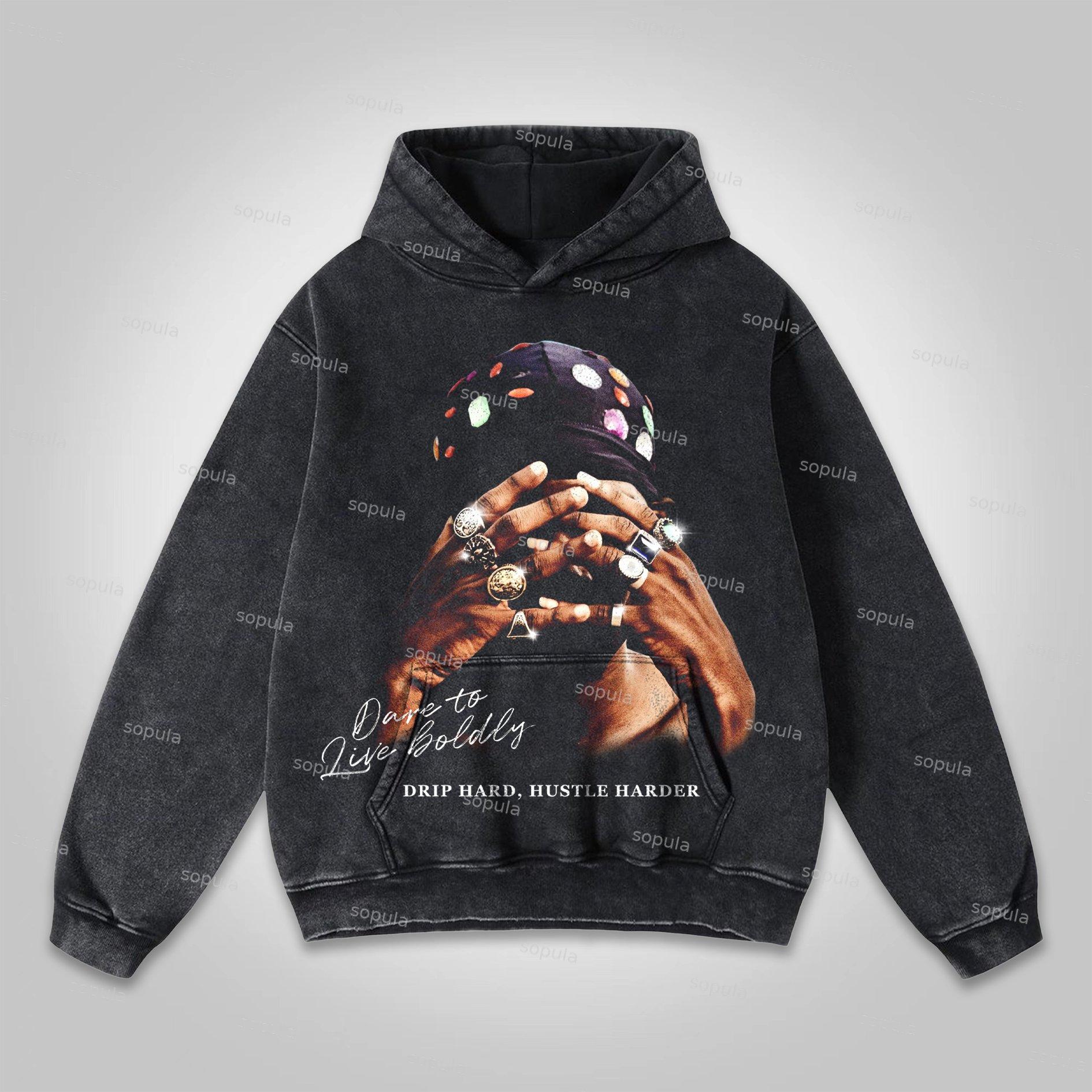 Sopula Vintage Street Portrait Graphic Print Washed Hoodie Product Image