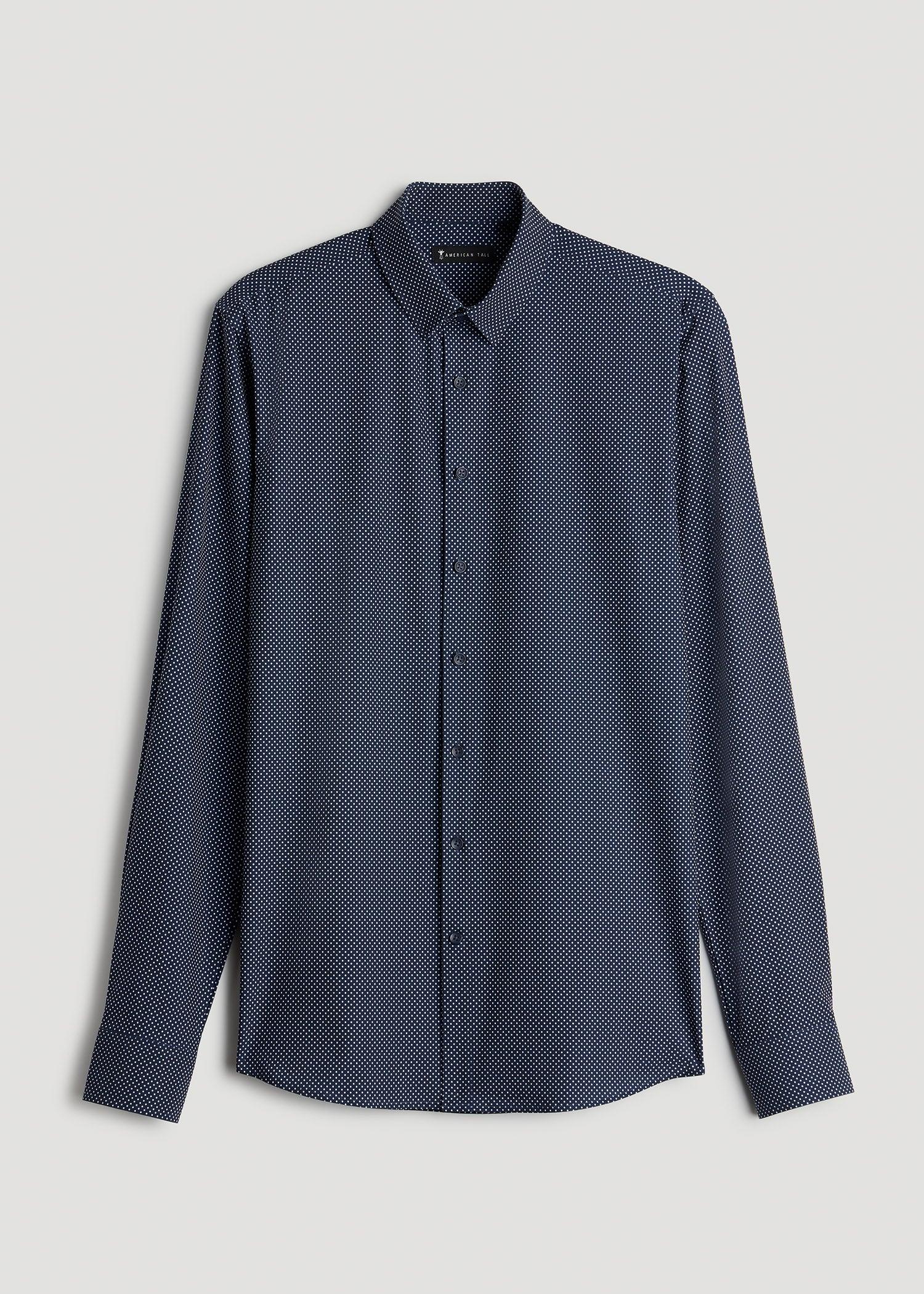 Traveler Stretch Dress Shirt for Tall Men in Navy Polka Dot Product Image