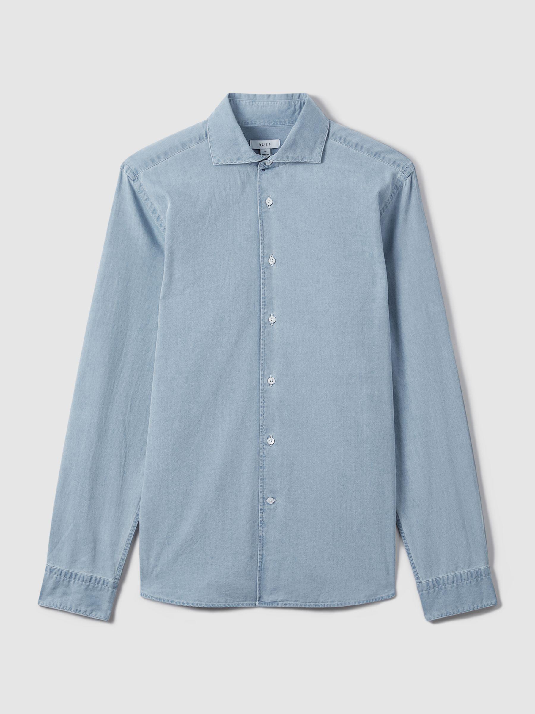 Washed Cotton Chambray Shirt in Blue Product Image