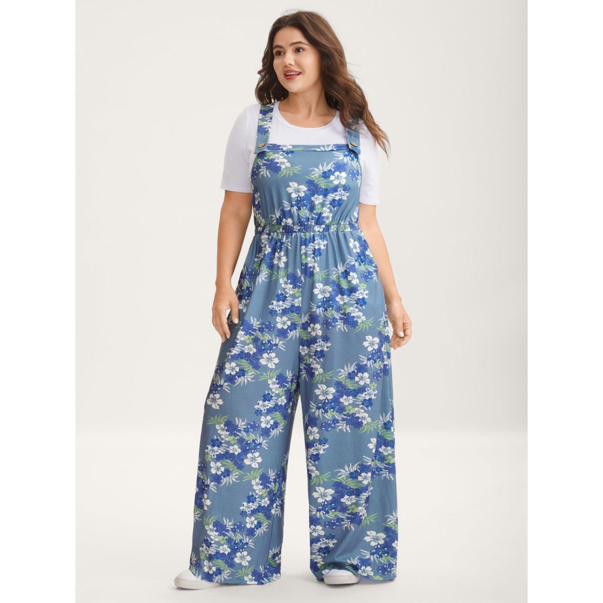 Plus Size Stone Supersoft Floral Print Adjustable Jumpsuit Women Sleeveless Non Everyday-Casual Loose Jumpsuits BloomChic 22-24/3X Product Image