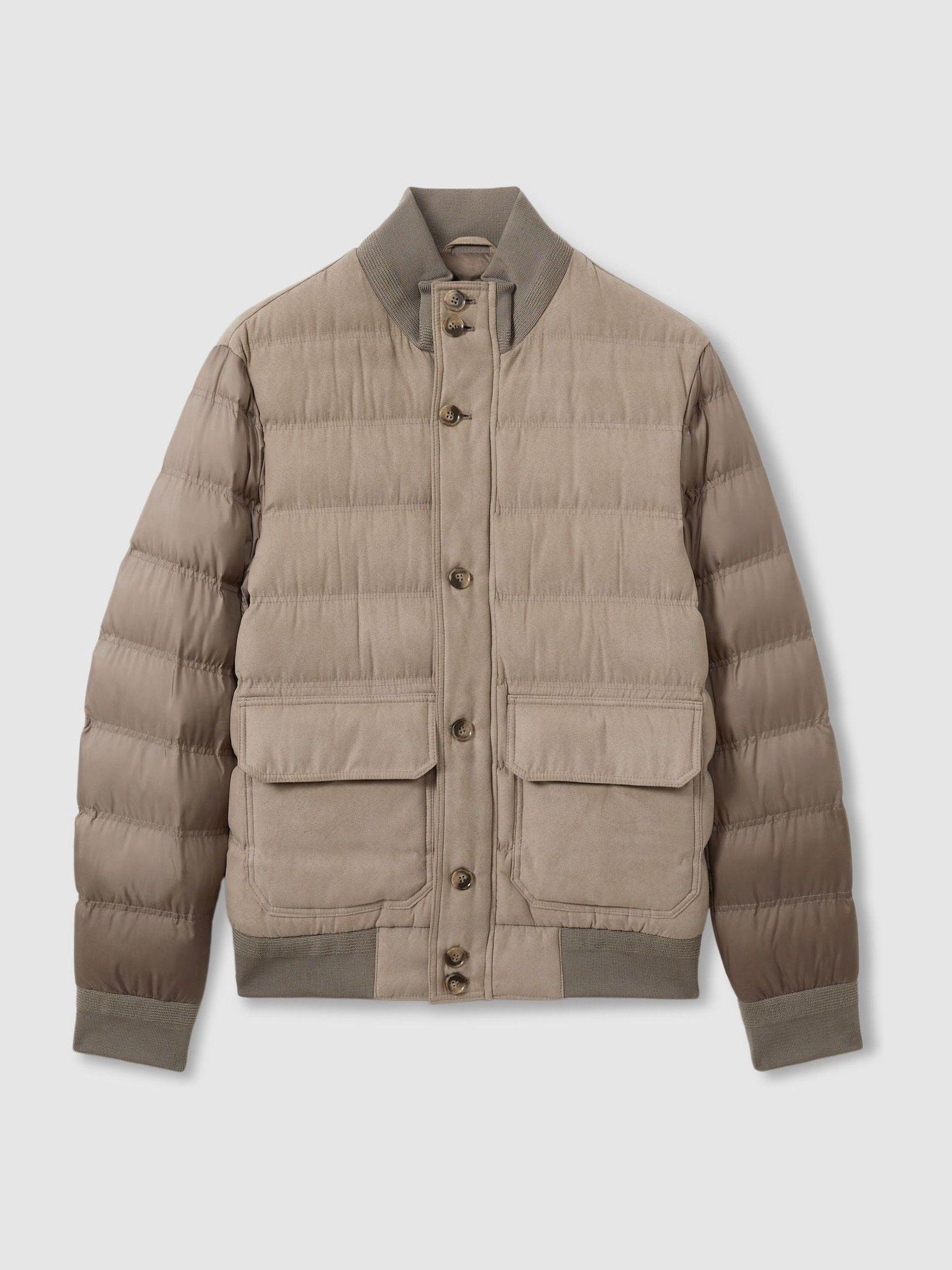Patch-Pocket Quilted-Alcantara Jacket in Stone Product Image
