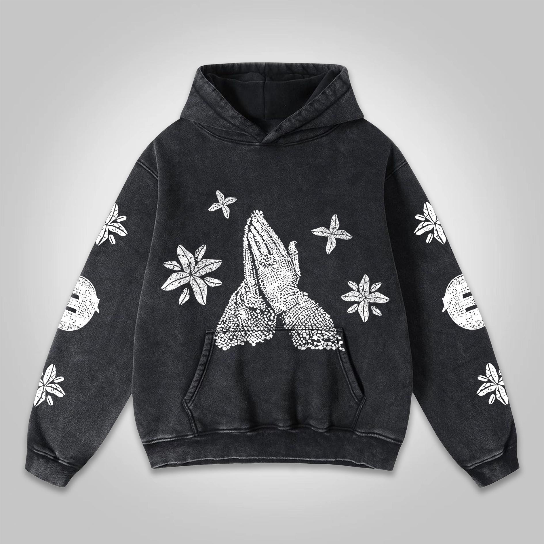 Vintage Prayer Madonna Graphic Acid Washed Oversized Hoodie Product Image