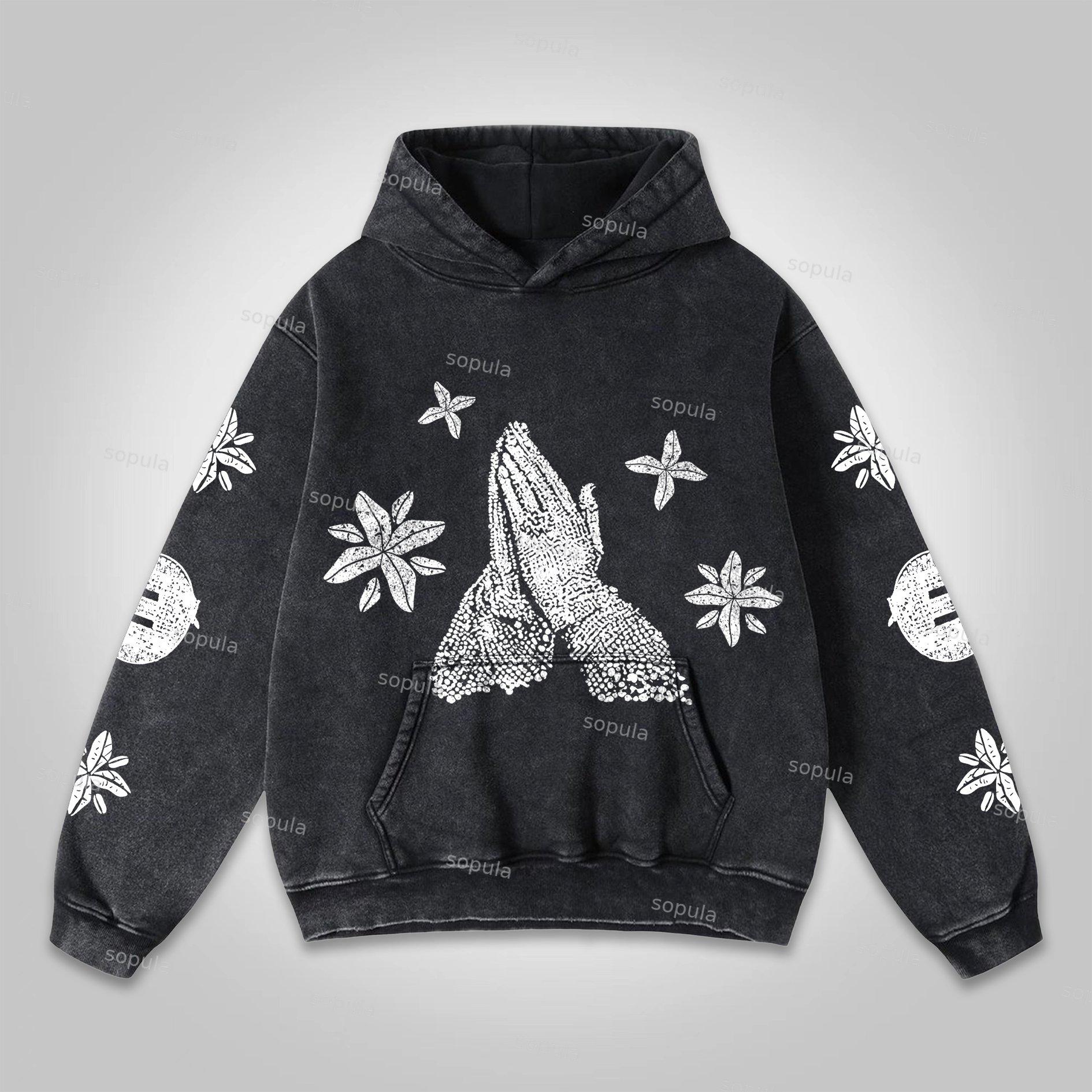 Vintage Prayer Madonna Graphic Acid Washed Oversized Hoodie Product Image