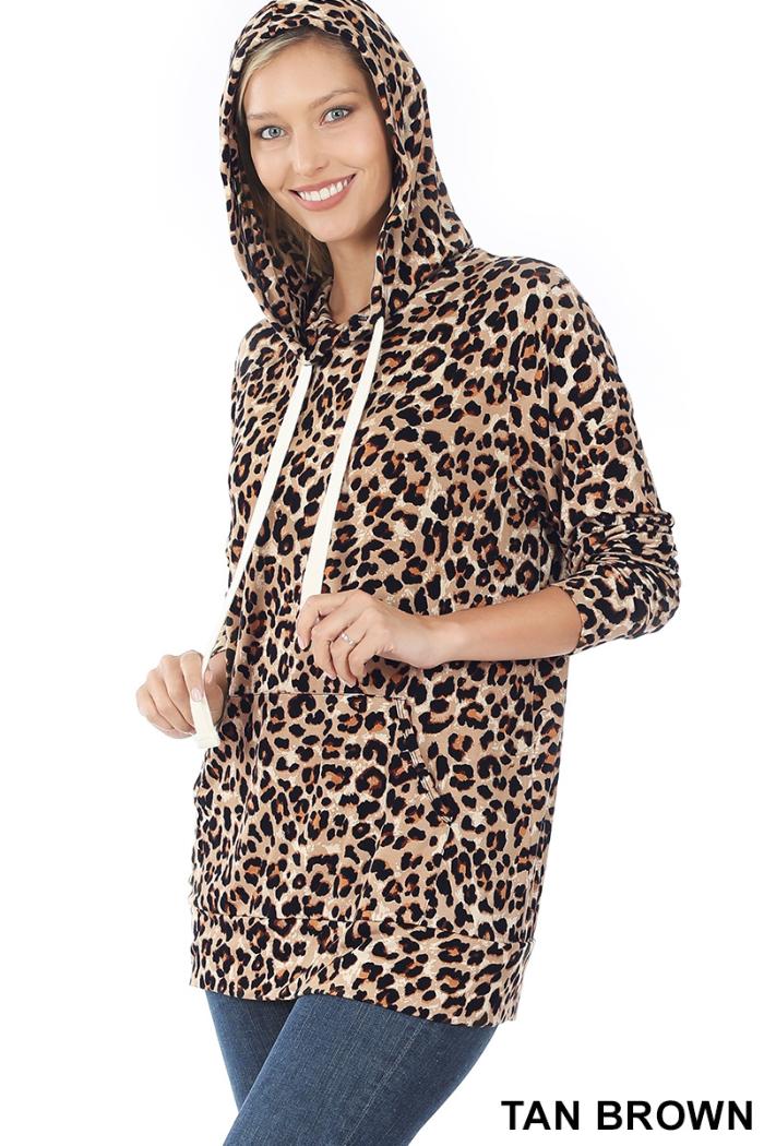 Leopard print hoodie top kangaroo Product Image