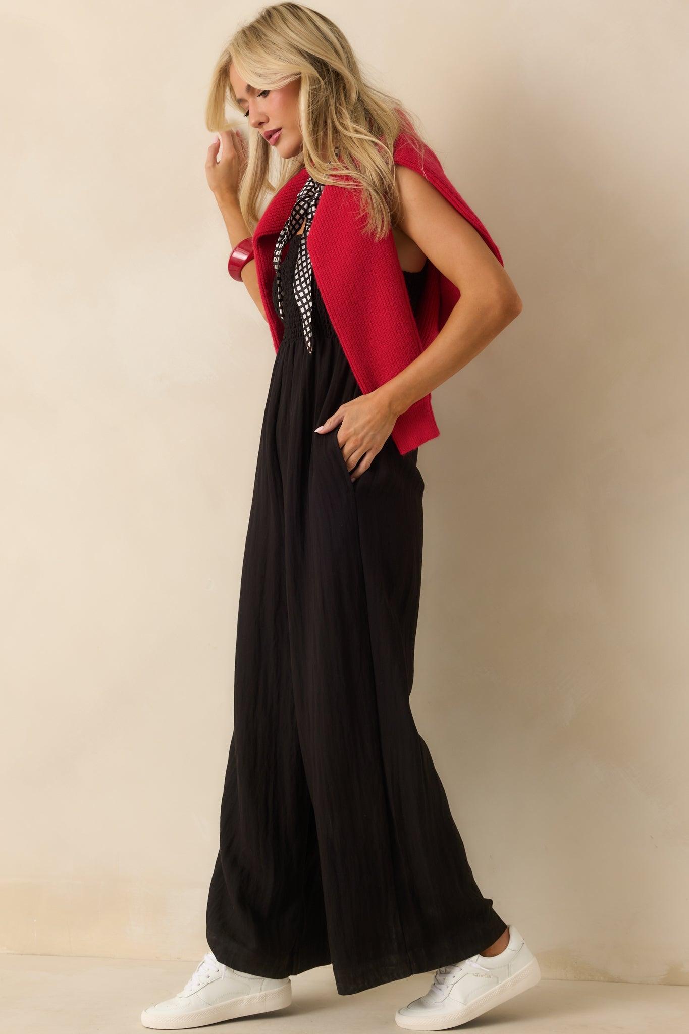 Z Supply Black Rayon Beachside Smocked Jumpsuit Product Image