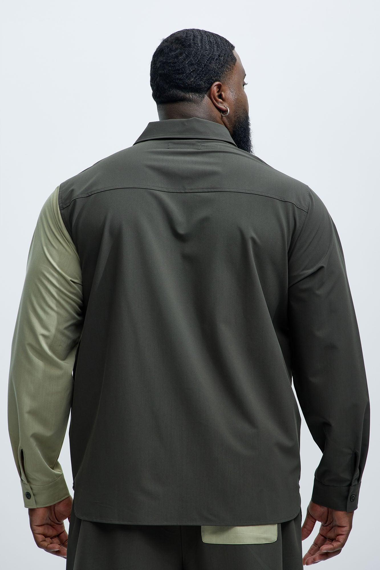 Colorblock Long Sleeve Shirt - Olive/combo Product Image