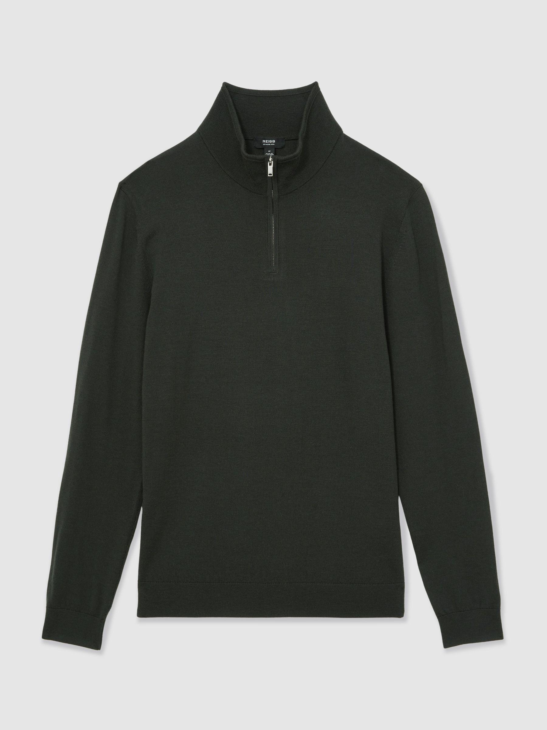 Merino Wool Half-Zip Jumper in Dark Military Green Product Image