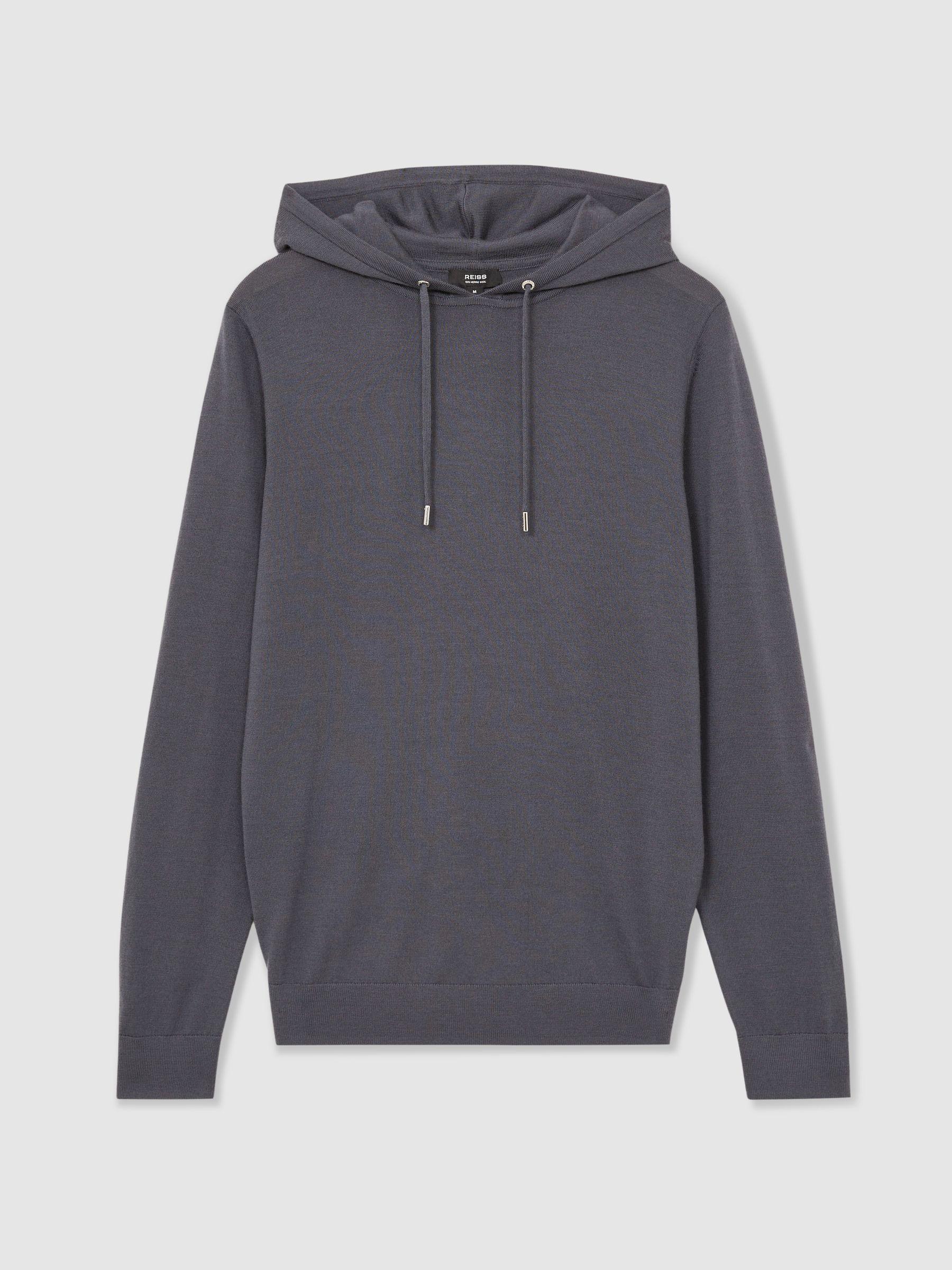 Merino Wool Drawstring Hoodie in Blackend Blue Product Image