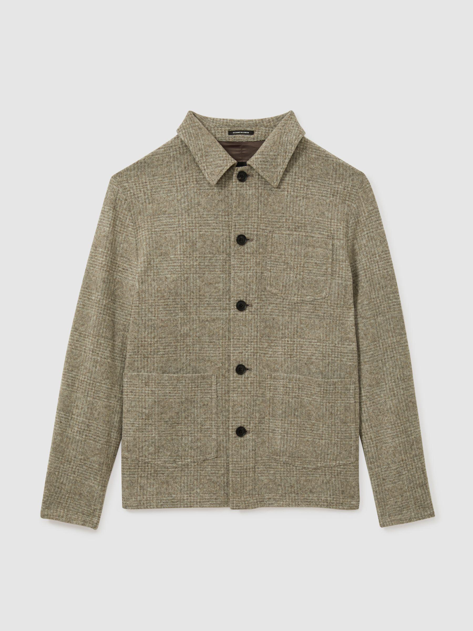 Marble Oatmeal Check Checked Brushed Workwear Jacket Product Image