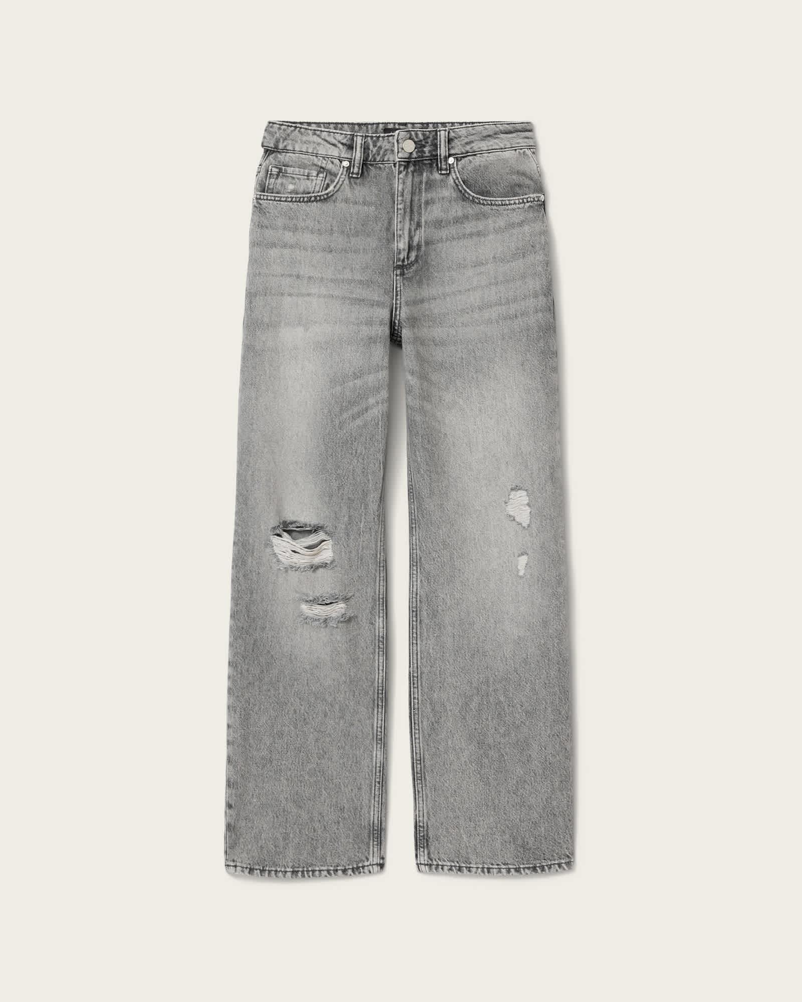 Brooklyn Straight Leg Denim Jeans DESTROY GREY | ALLSAINTS US Product Image