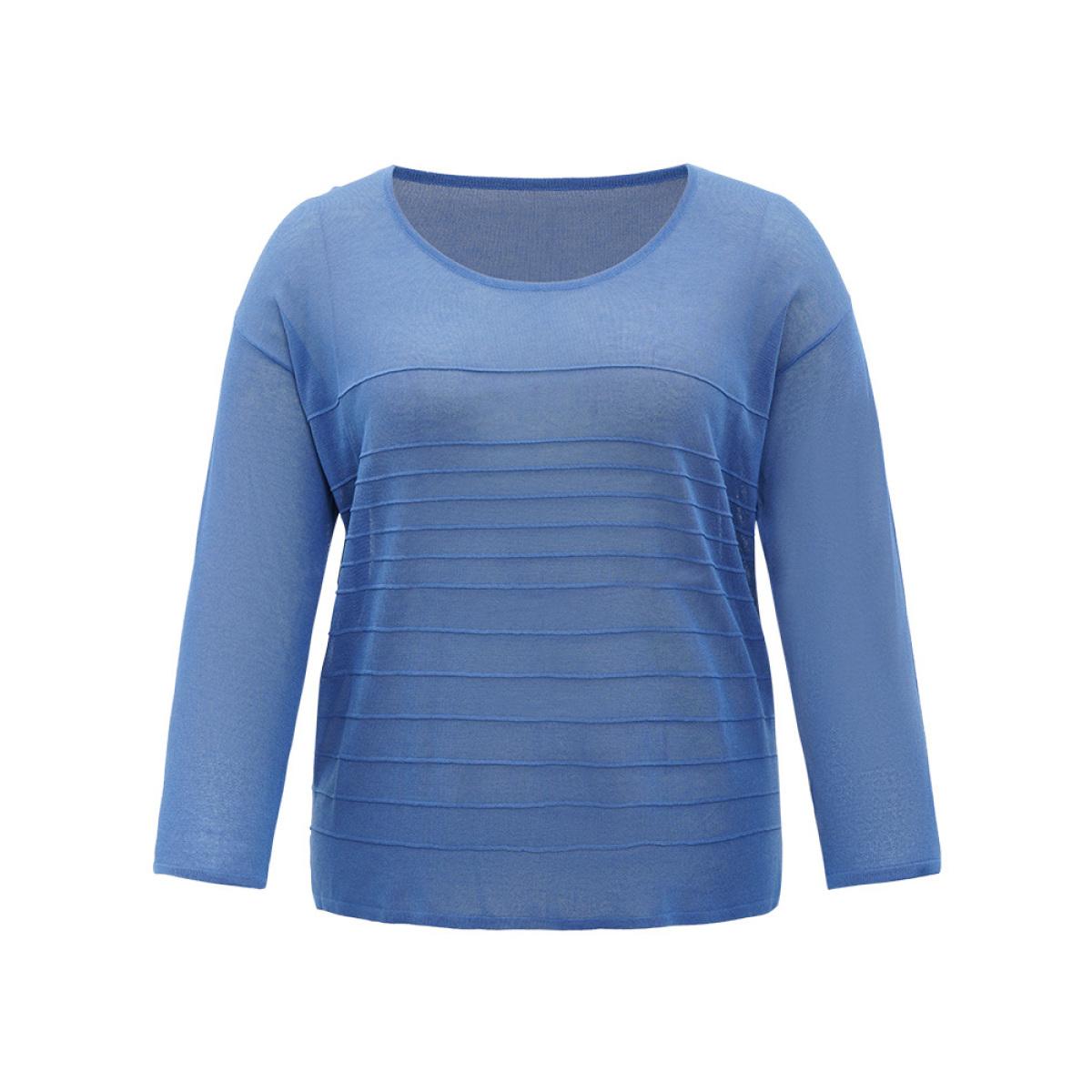 Plus Size Solid High Low Hem Drop Shoulder Split Side Pullover Cerulean Women Casual Loose Long Sleeve Round Neck Everyday Pullovers BloomChic 14-16/1X Product Image