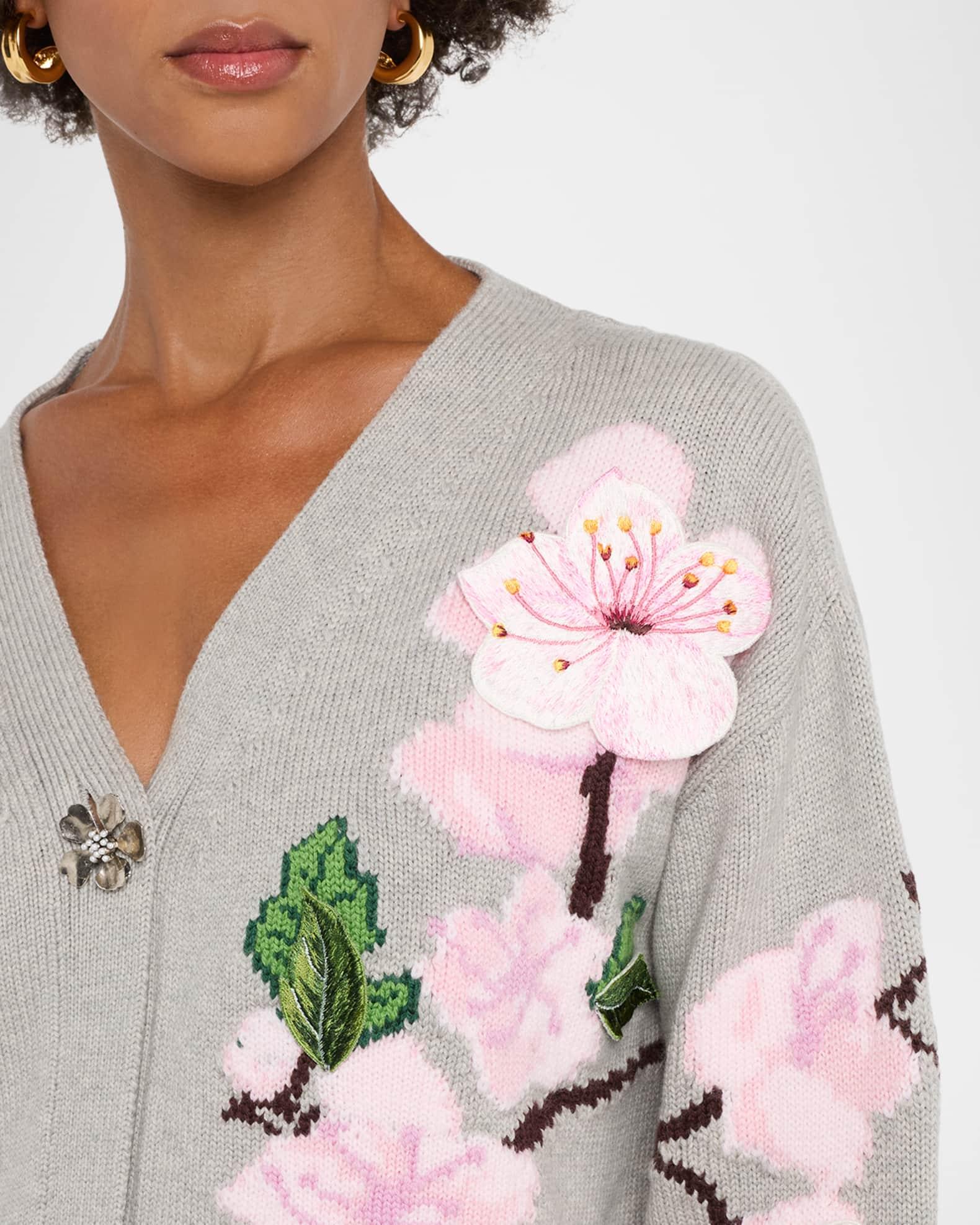 Cherry Blossom Jacquard V-Neck Cardigan Product Image