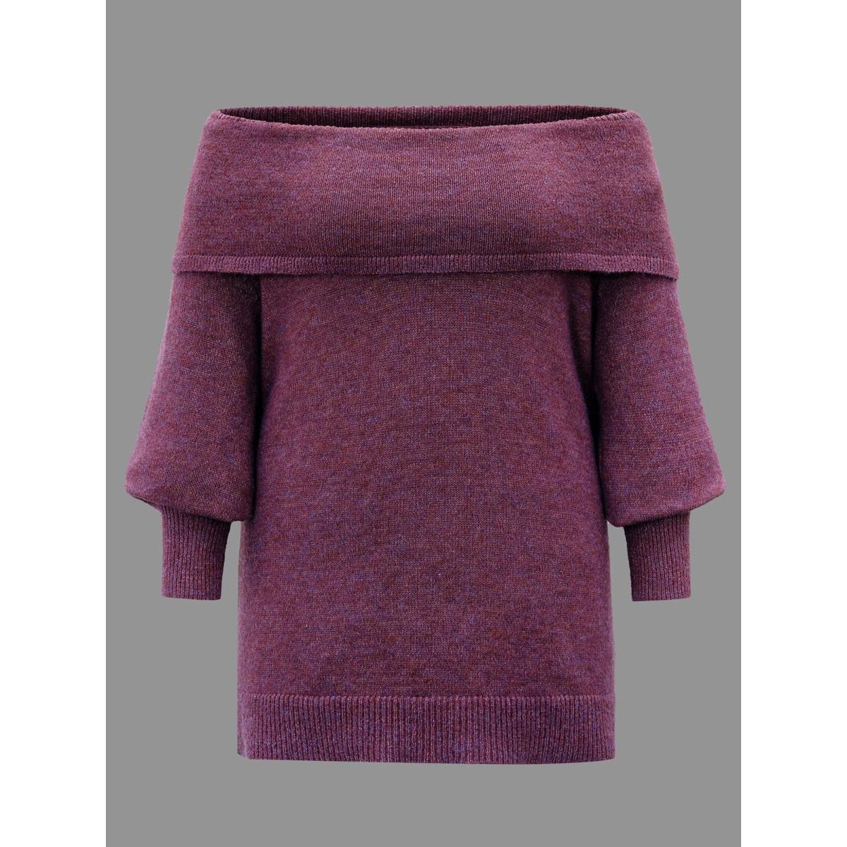 Plus Size Off-Shoulder Textured Long Sleeve Pullover RedViolet Women Leisure Loose Long Sleeve Turtleneck Casual Pullovers BloomChic 22-24/3X Product Image