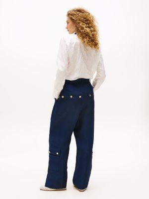 Silk and Linen Gold Button Cargo Pant Product Image