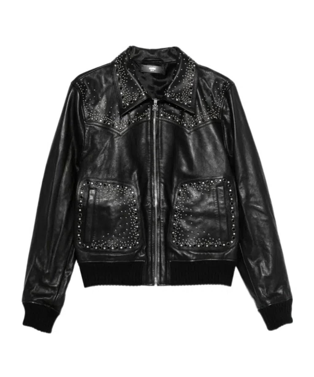 AMIRI Crystal Embellished Leather Western Jacket In Black Product Image