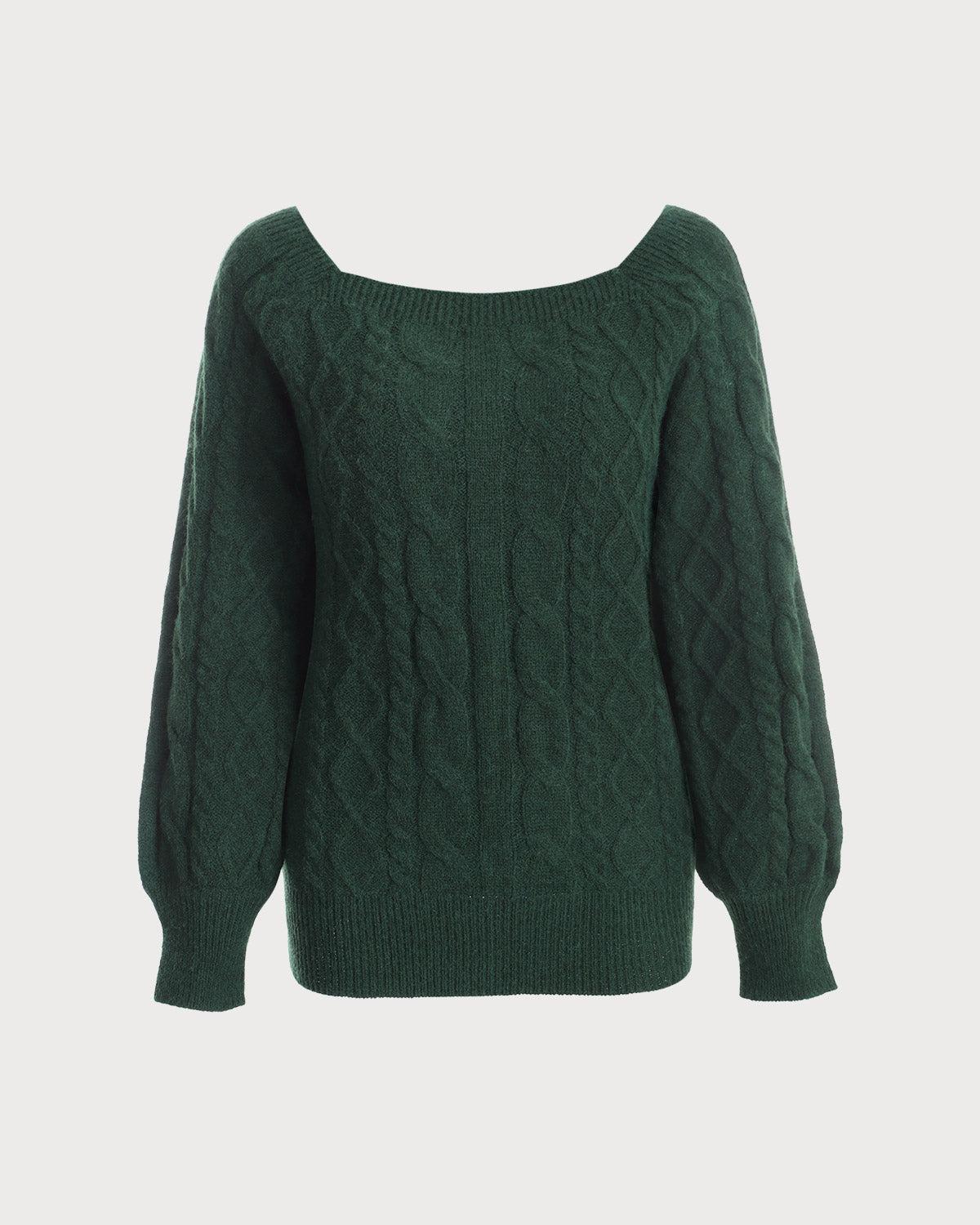 Green Romance Cable Knit Crew Sweater Female Product Image
