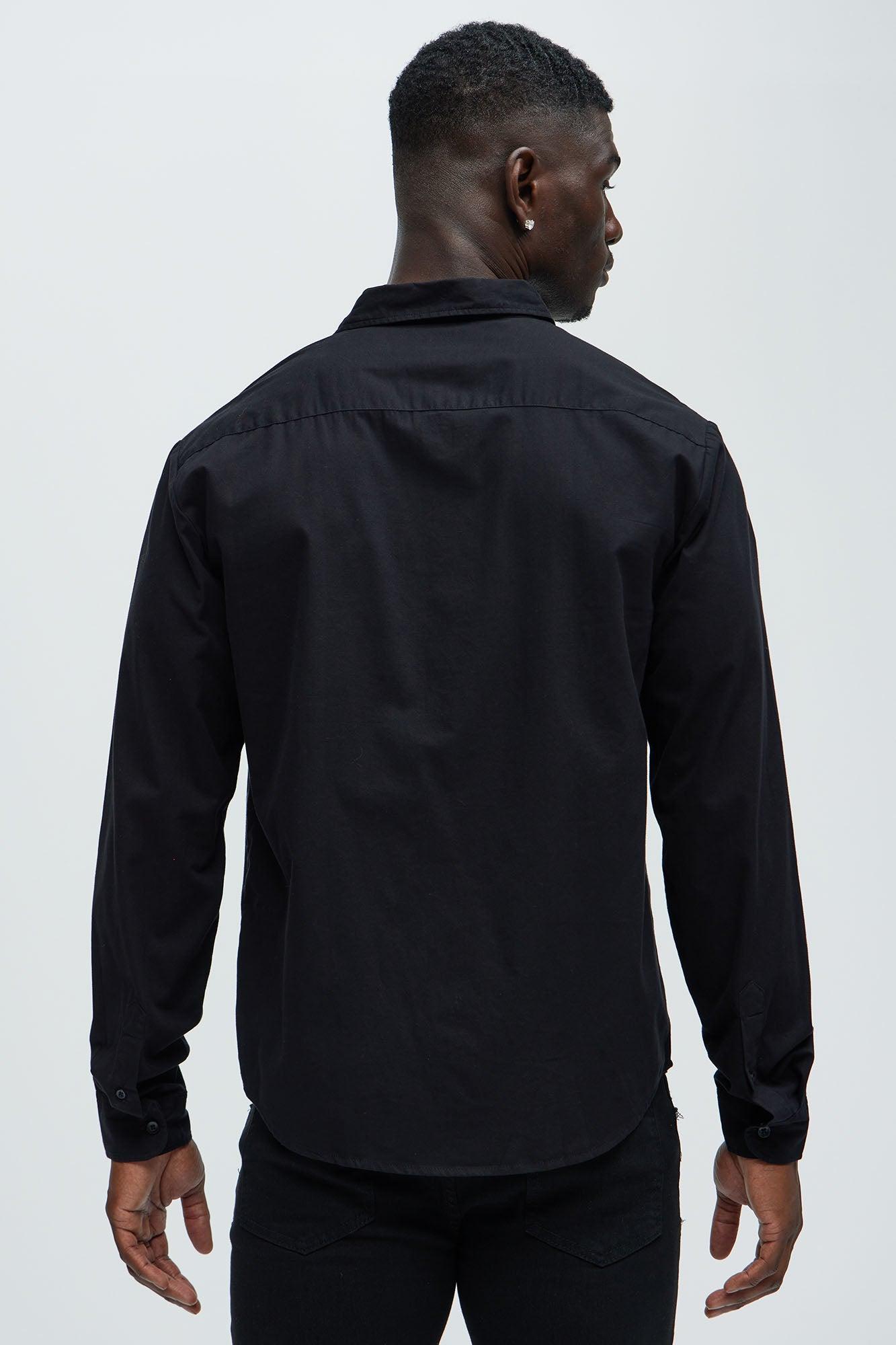 Ryland Cotton Long Sleeve Button Up Shirt - Black Product Image