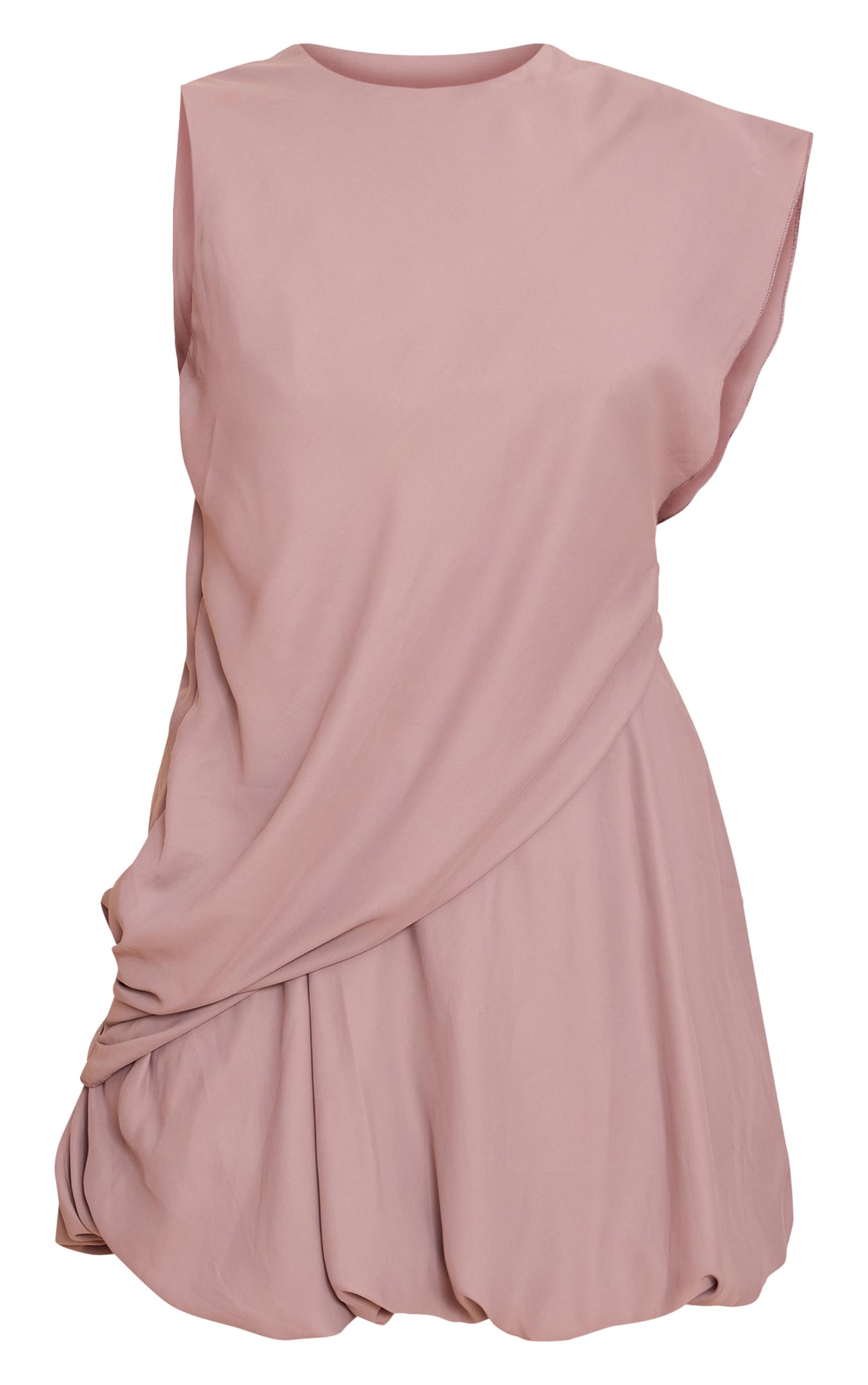 Taupe Chiffon Frill Hem Shift Mini Dress Product Image