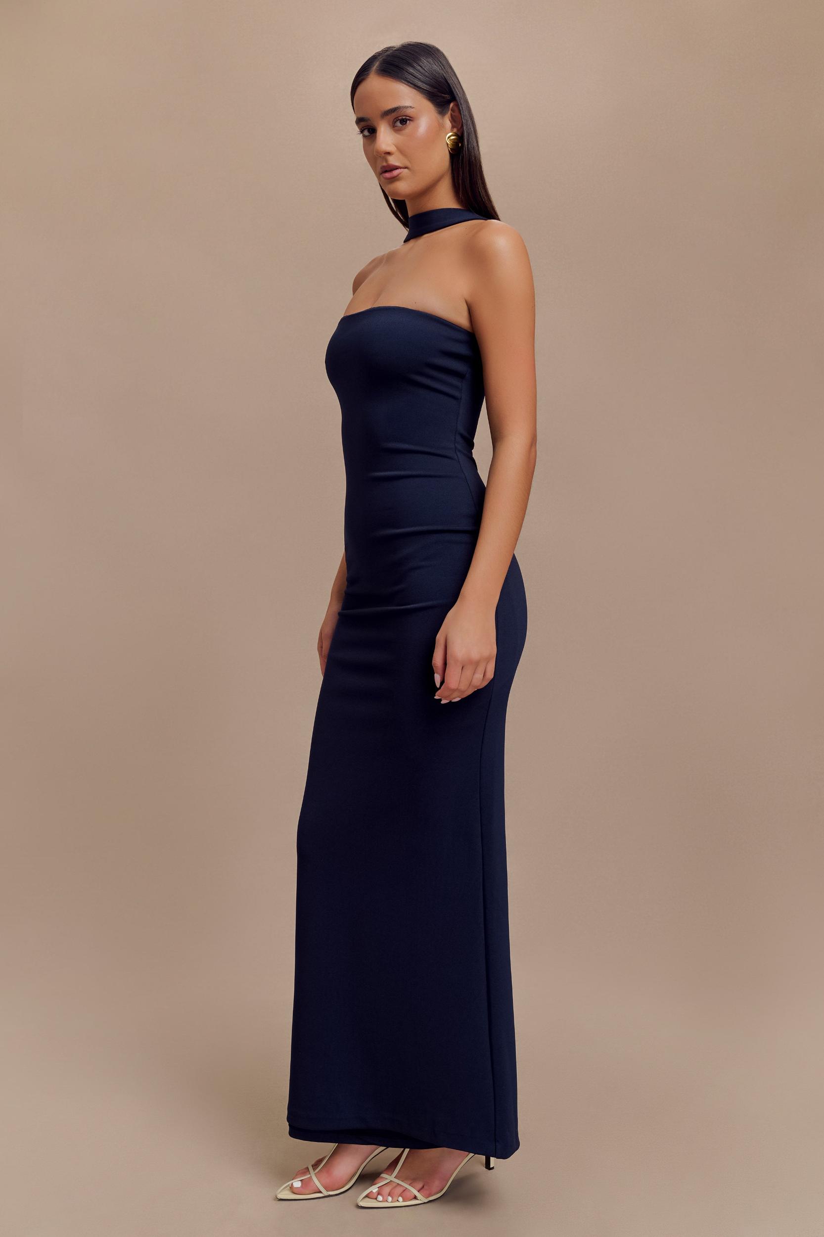 Velma Halter Collar Maxi Dress - Dark Navy Product Image