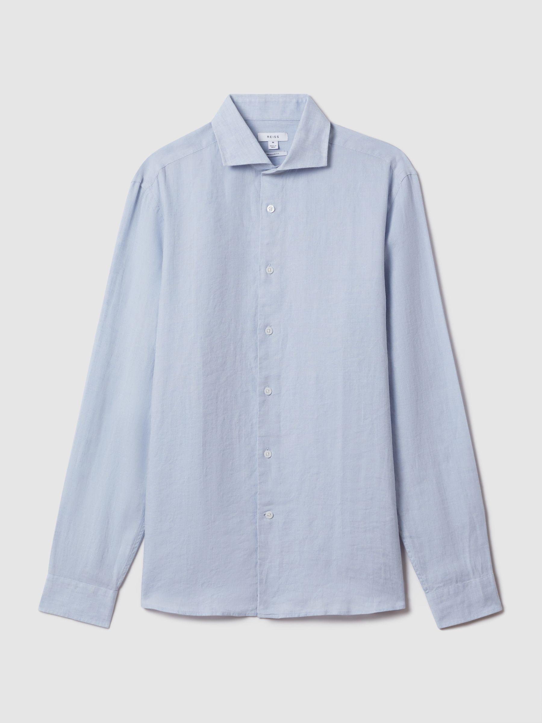 Linen Button-Through Shirt in Light Blue Product Image
