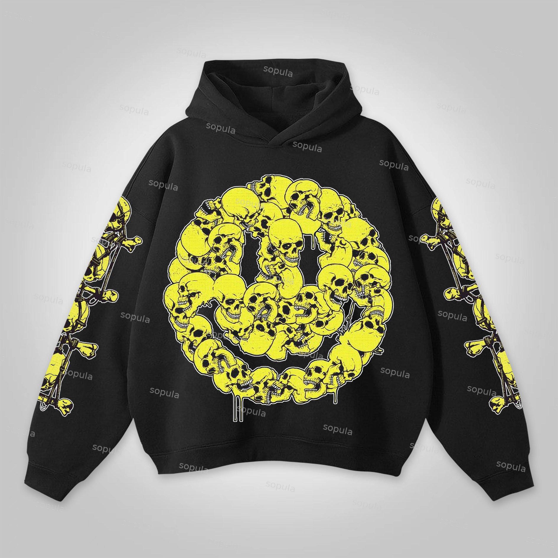Sopula Vintage Fun Smiley Skull Graphic Print Hoodie Product Image