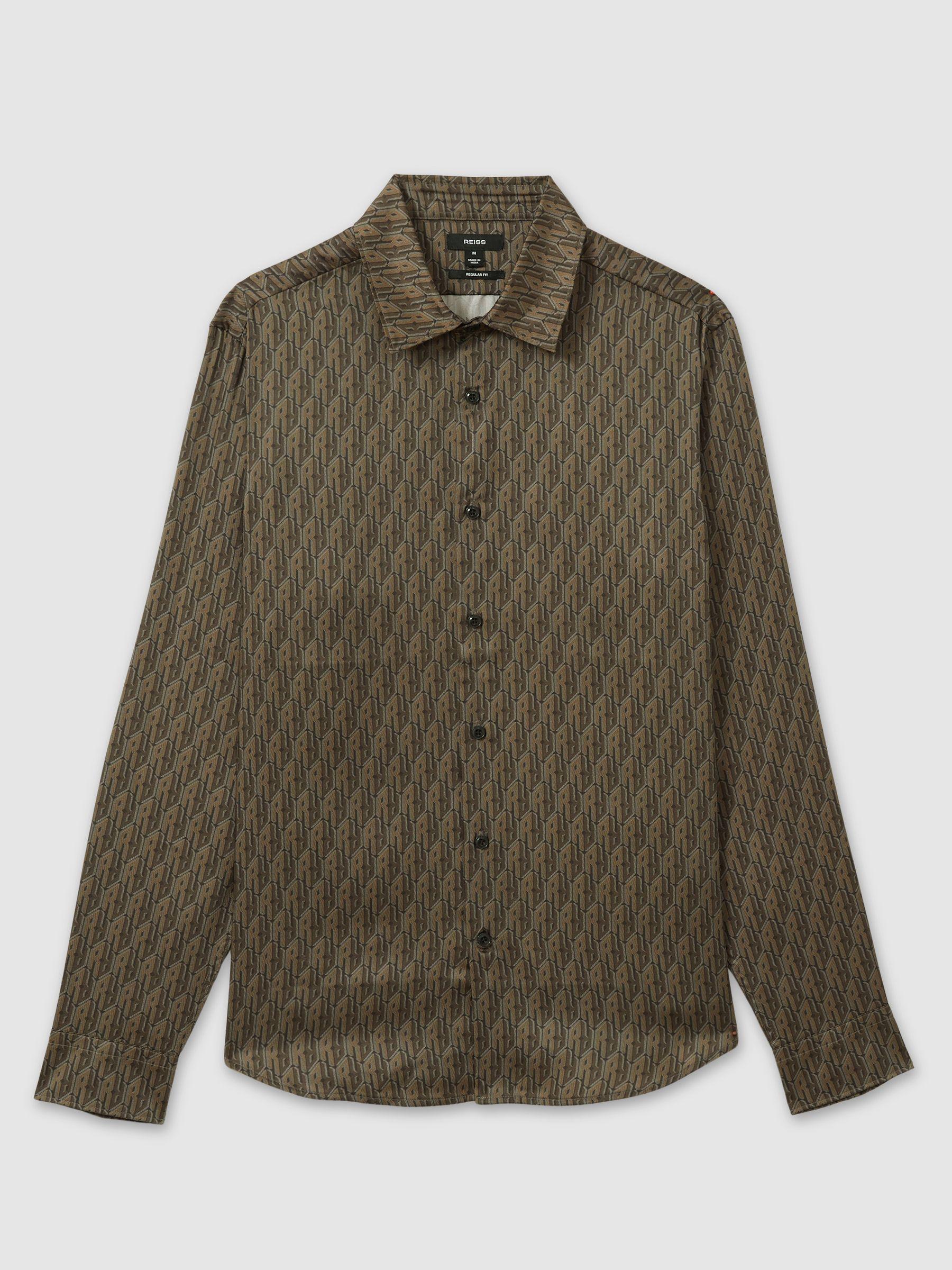 Monogram-Print Twill Shirt in Dark Brown Product Image