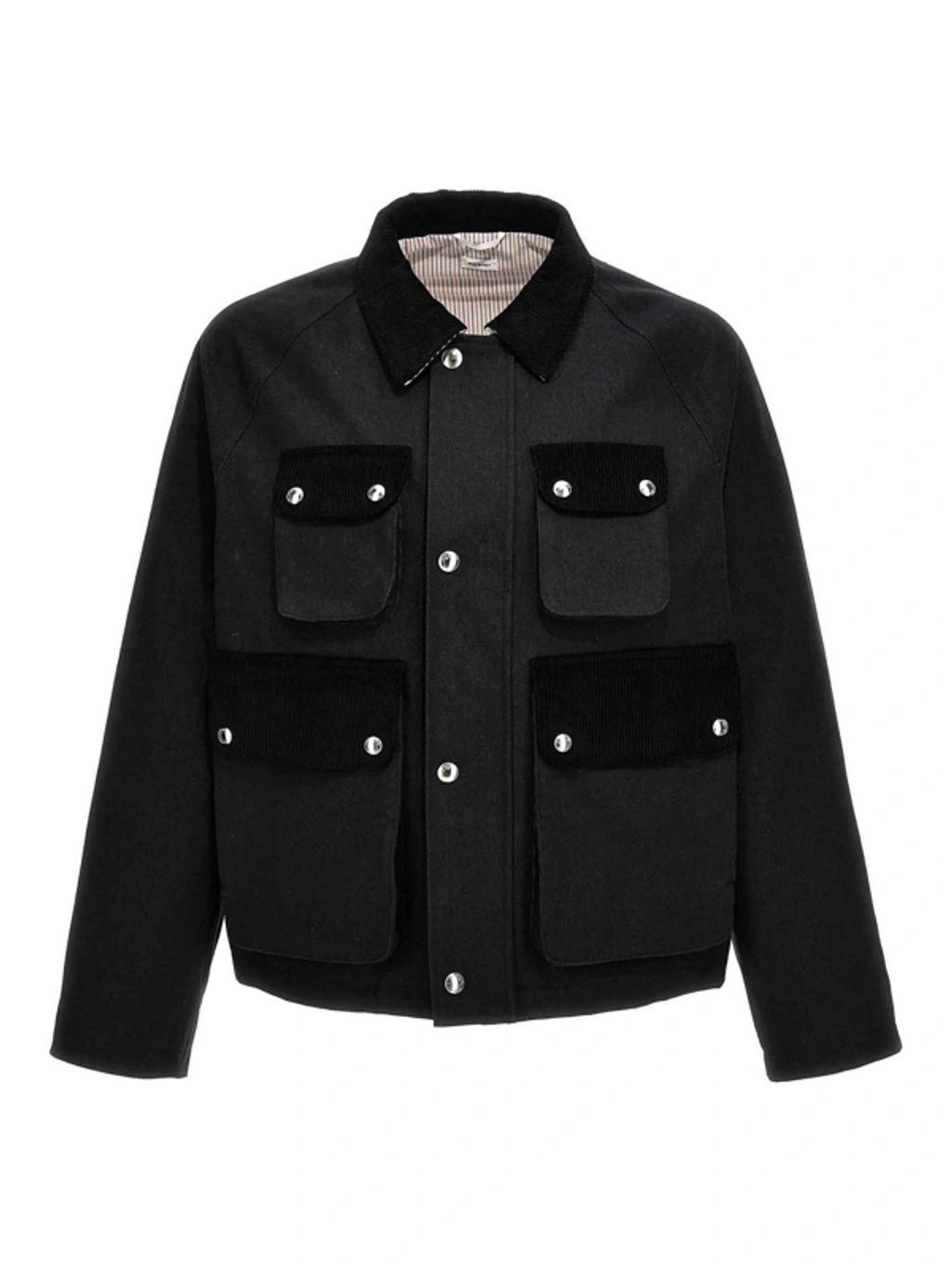 THOM BROWNE Cropped Relaxed Field Jacket Top Applied Pockets In Black Product Image