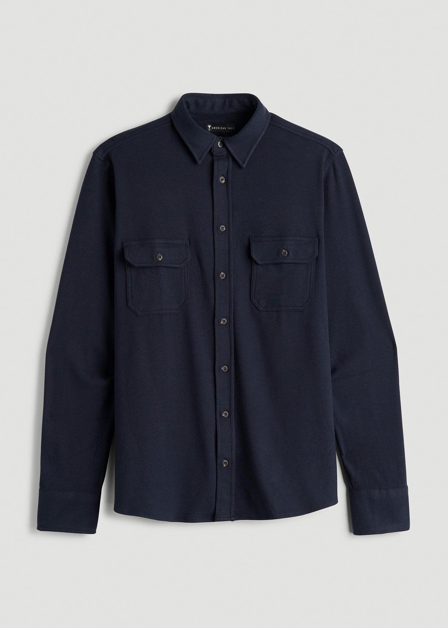 Stretch Flannel Button Shirt for Tall Men in True Navy Male Product Image